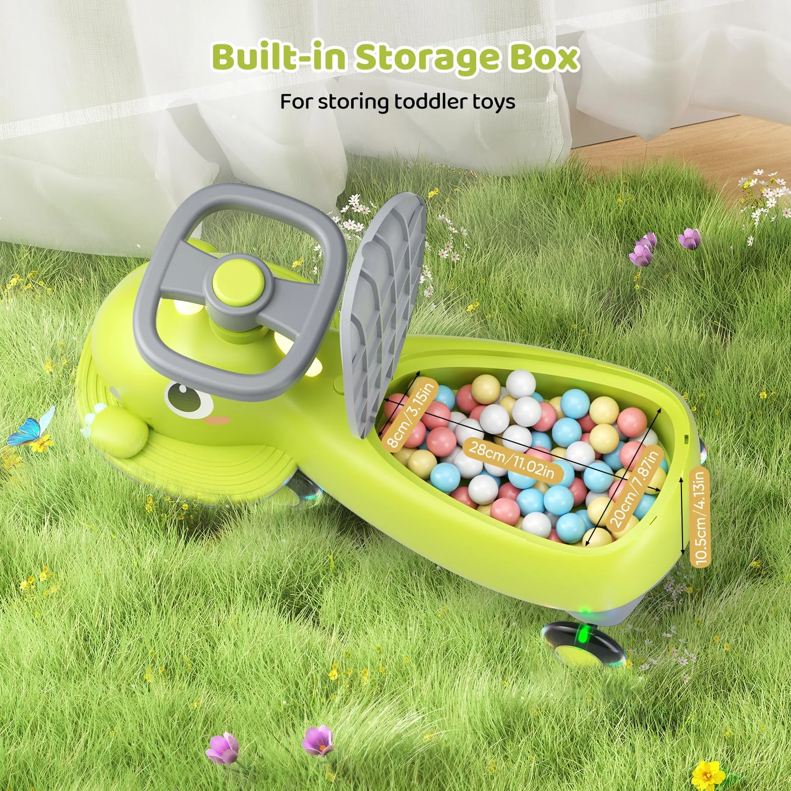 Coche de Bebé con Volante 360°, Coche Deslizador con Música y Ruedas Brillantes para Niños Pequeños, Asiento de Seguridad, Regalo 1-3 Años