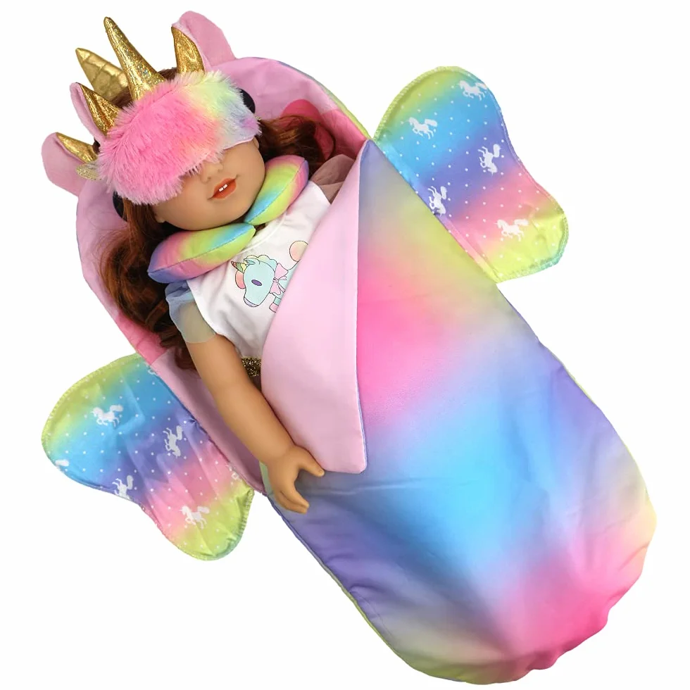 ZWOOS Saco de Dormir para Muñecas con Antifaz y Almohada de Viaje y Almohada para Muñecas, Accesorios Suaves para Muñecas de 35-45 cm