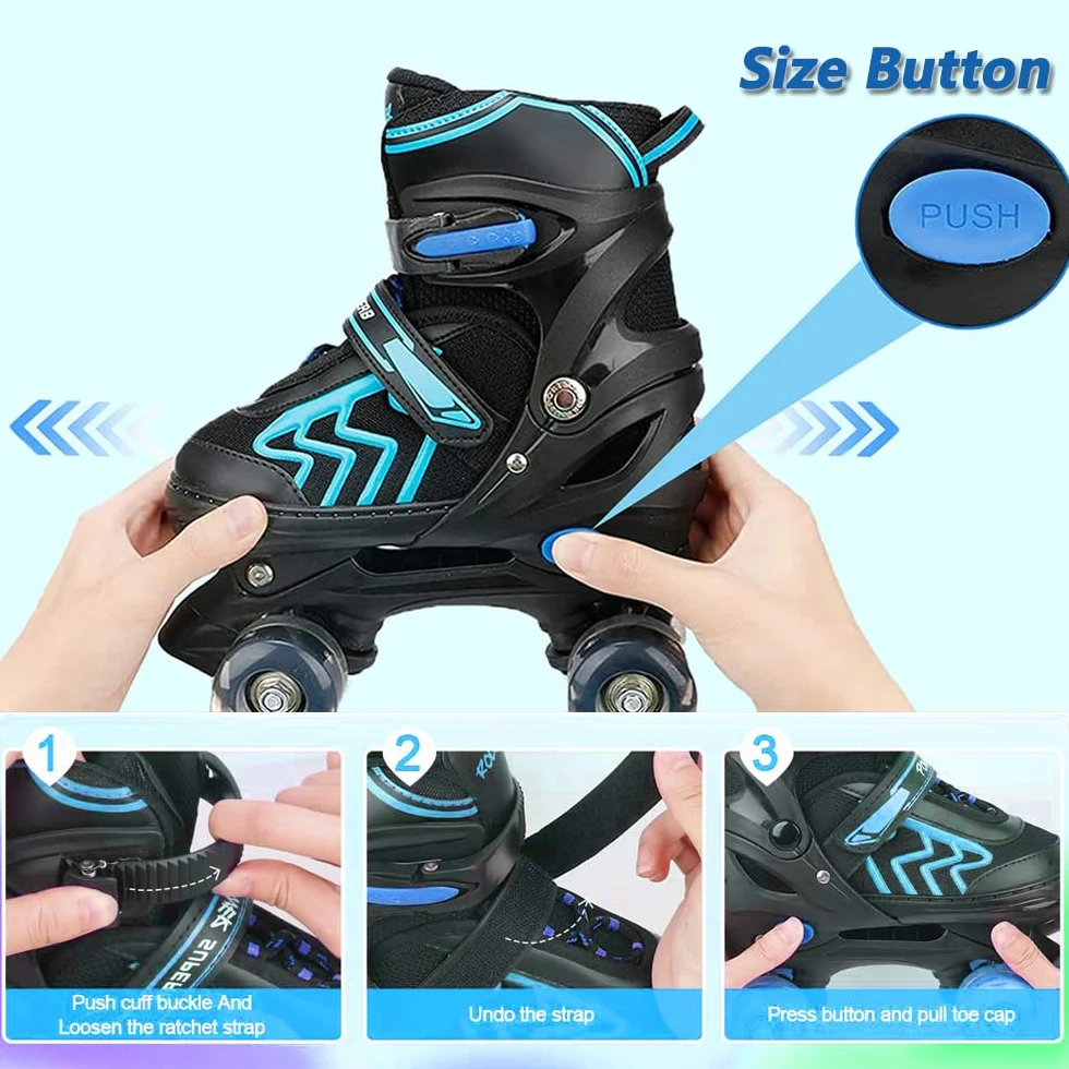 Patines Roller Quad Ajustables con Ruedas Luminosas para Niños Principiantes