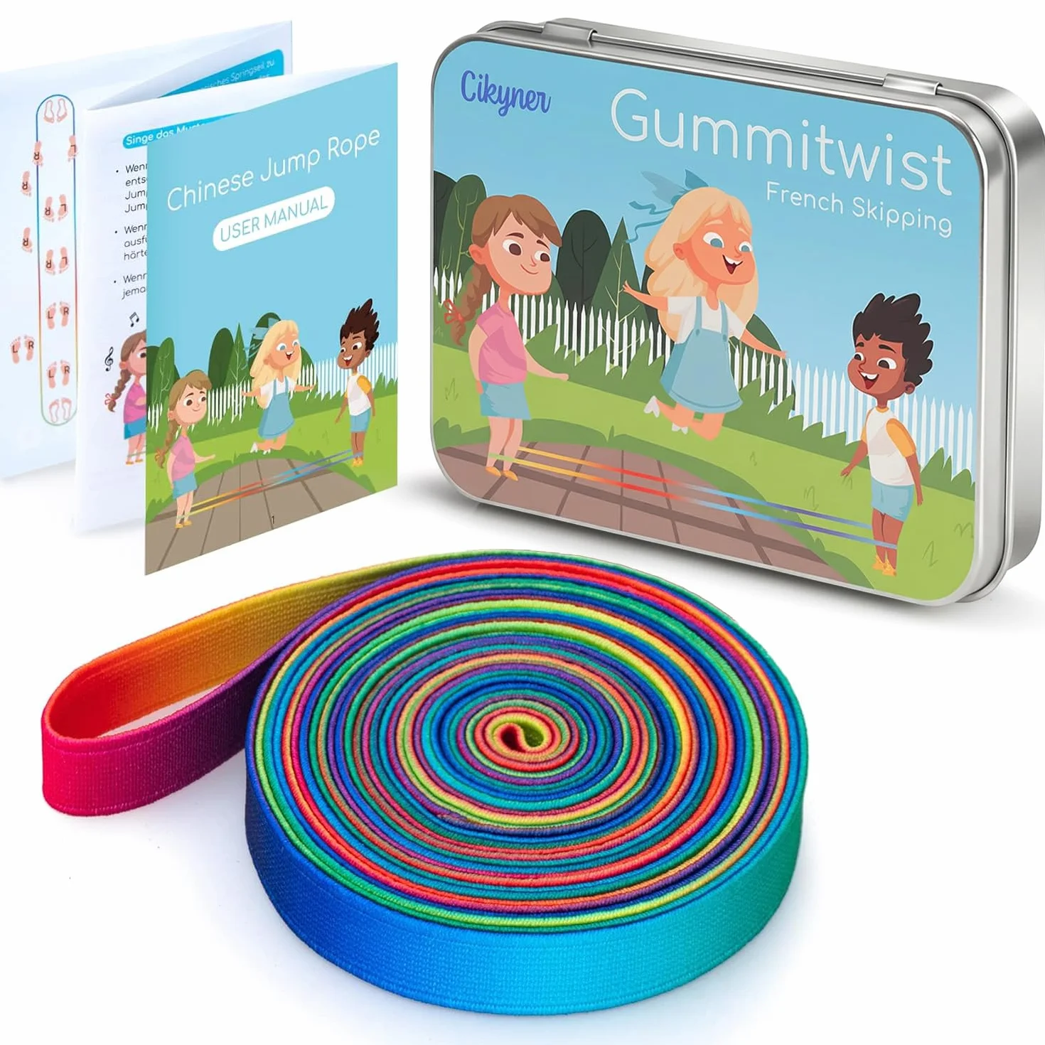 Cikyner Cuerda para Saltar China, 4m de Largo 1.5cm de Ancho Goma Elastica con Instrucciones Goma de Saltar para niños, Juegos para Interiores y Exteriores Ideal para Regalos para Niñas y Niños