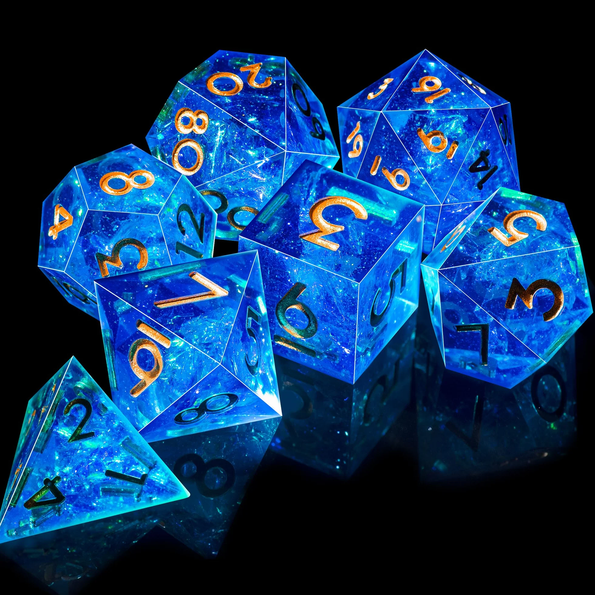 SIQUK 7 Piezas Set Dados DND Poliedricos Juego de Dados Poliédricos 7-Die DND Dice D4 D6 D8 D10 D12 D20 D% para D&D RPG MTG Dungeons and Dragons （Azul & Oro）