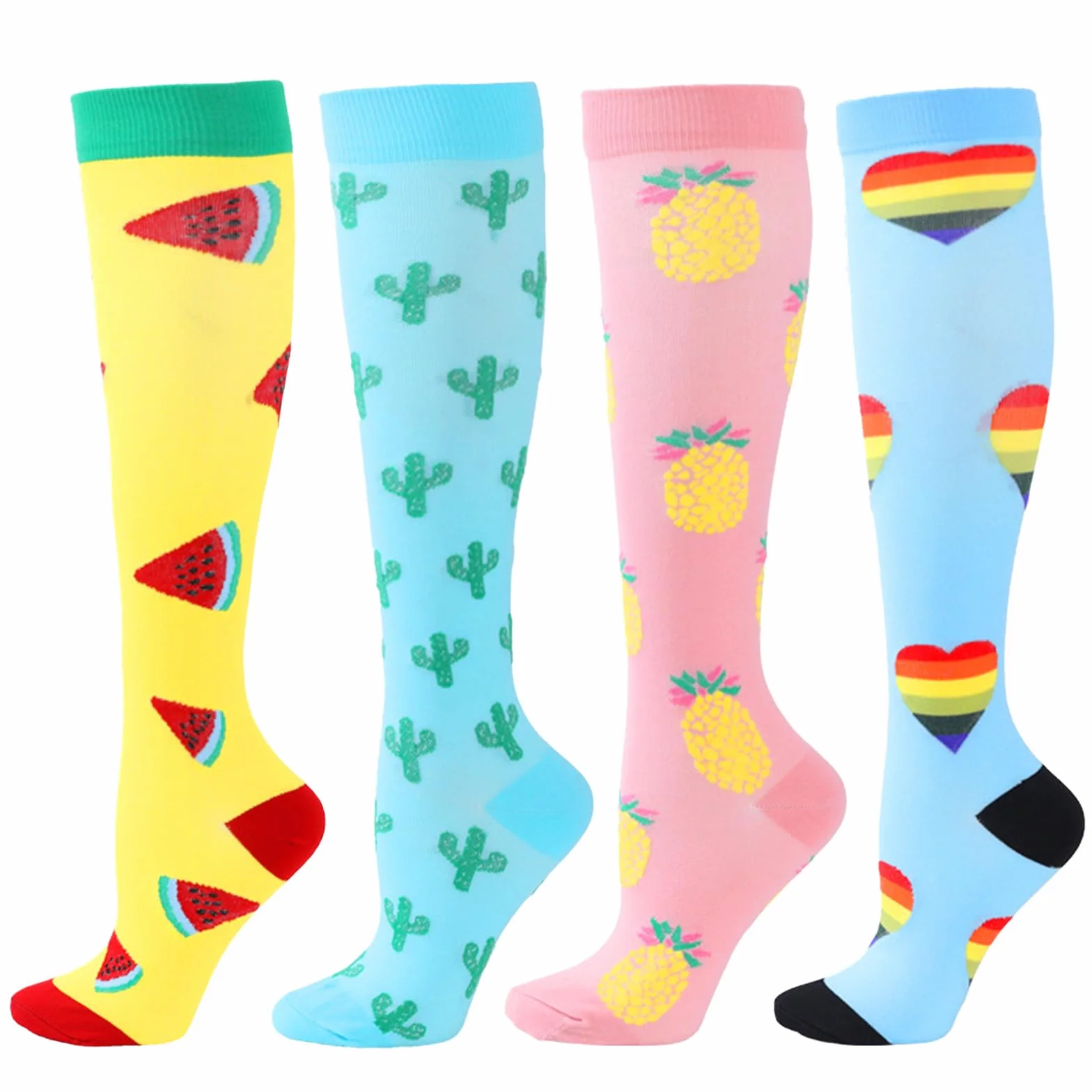 BISOUSOX 4 Pares Medias de Compresión Mujer Hombre 15-20 mmHg Hasta la Rodilla Calcetines Deporte