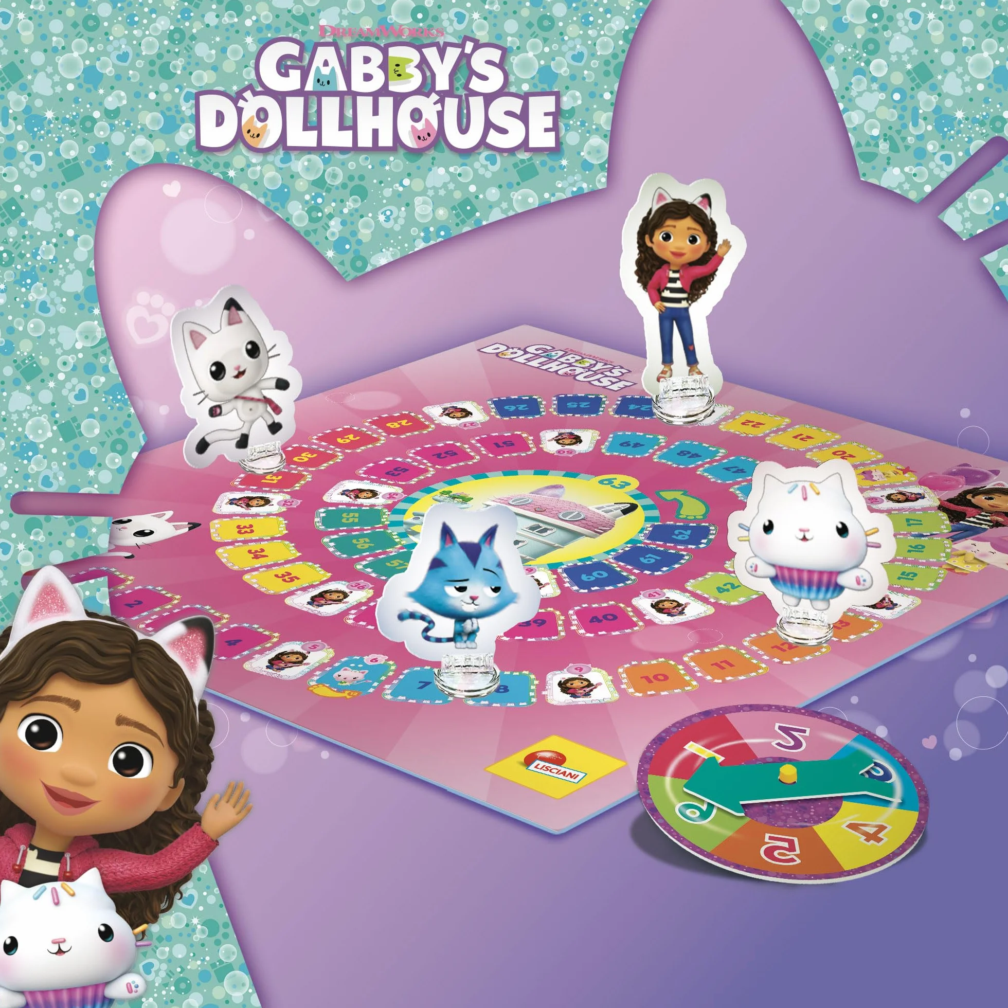 Lisciani - LA CASA DE MUÑECAS DE Gabby Super Juego - Juego de Mesa Educativo para Niños a Partir de 3 años - Juego de la Oca Inspirado en la Serie - Desarrollo de la Coordinación, Memoria