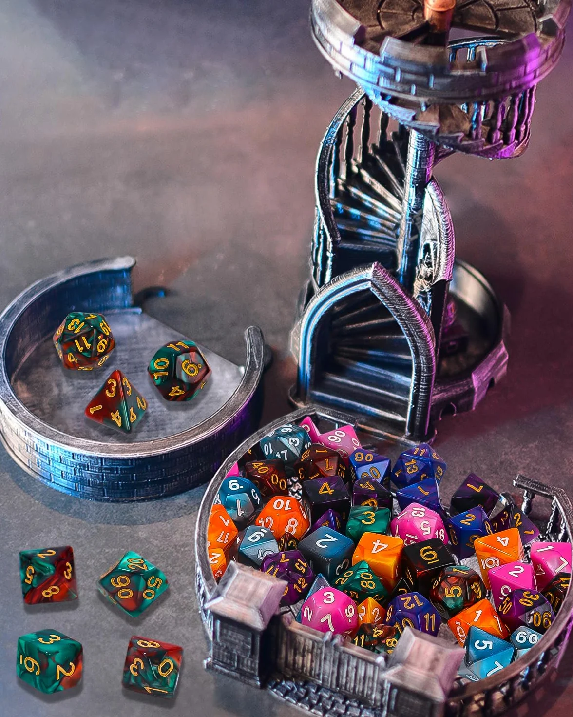Dados Poliédricos - 49 Piezas con Bolsa Negra para Juegos de Mesa, Dungeons and Dragons, DND, RPG, MTG - D20, D12, D10, D8, D6, D4