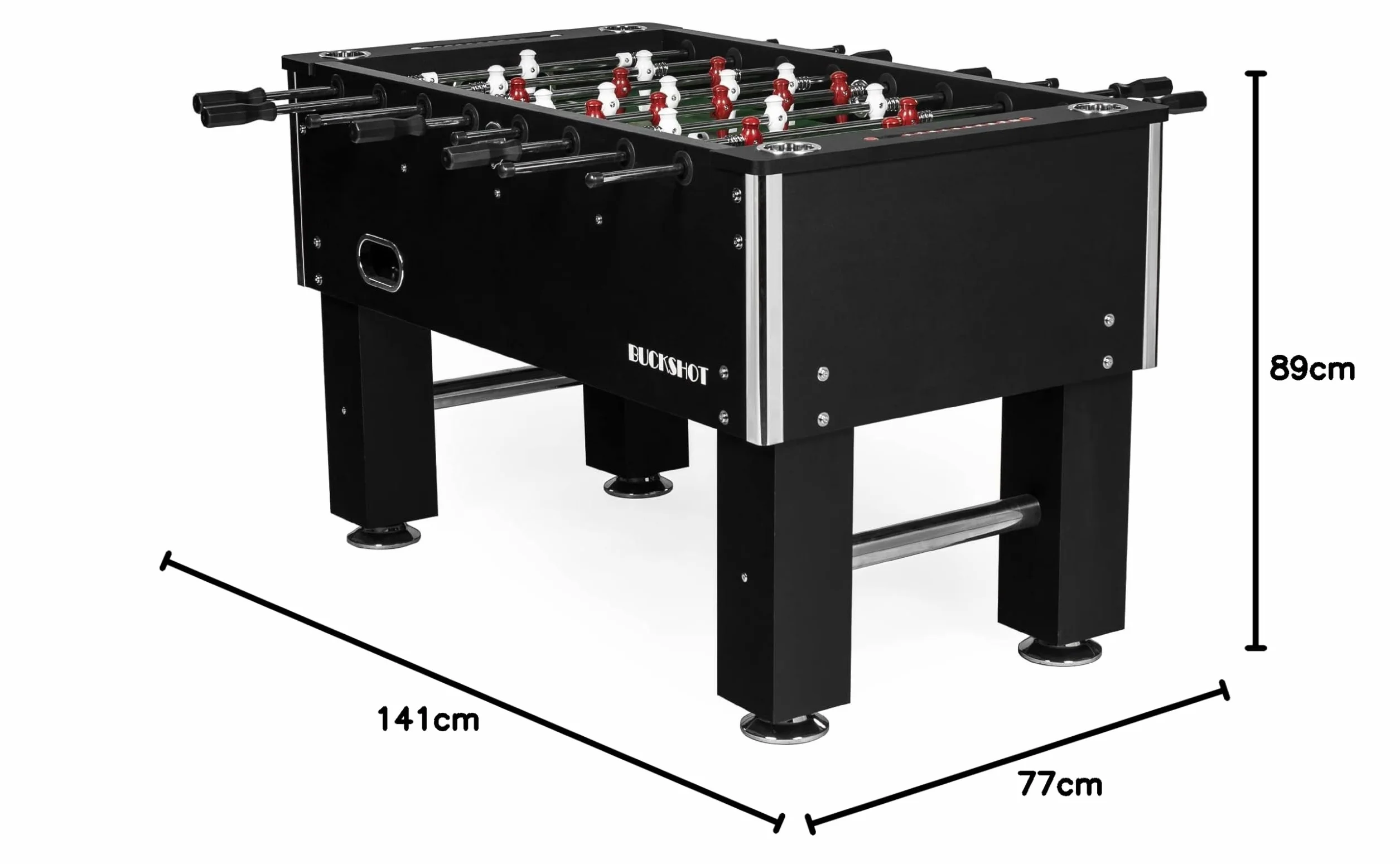 BuckShot Futbolín Master League Pro - Mesa De Futbol Incluyendo 2 Bolas - MDF Kabinett - Robusto 70kg - 141 x 77 x 89 cm - Patas Niveladoras De Acero