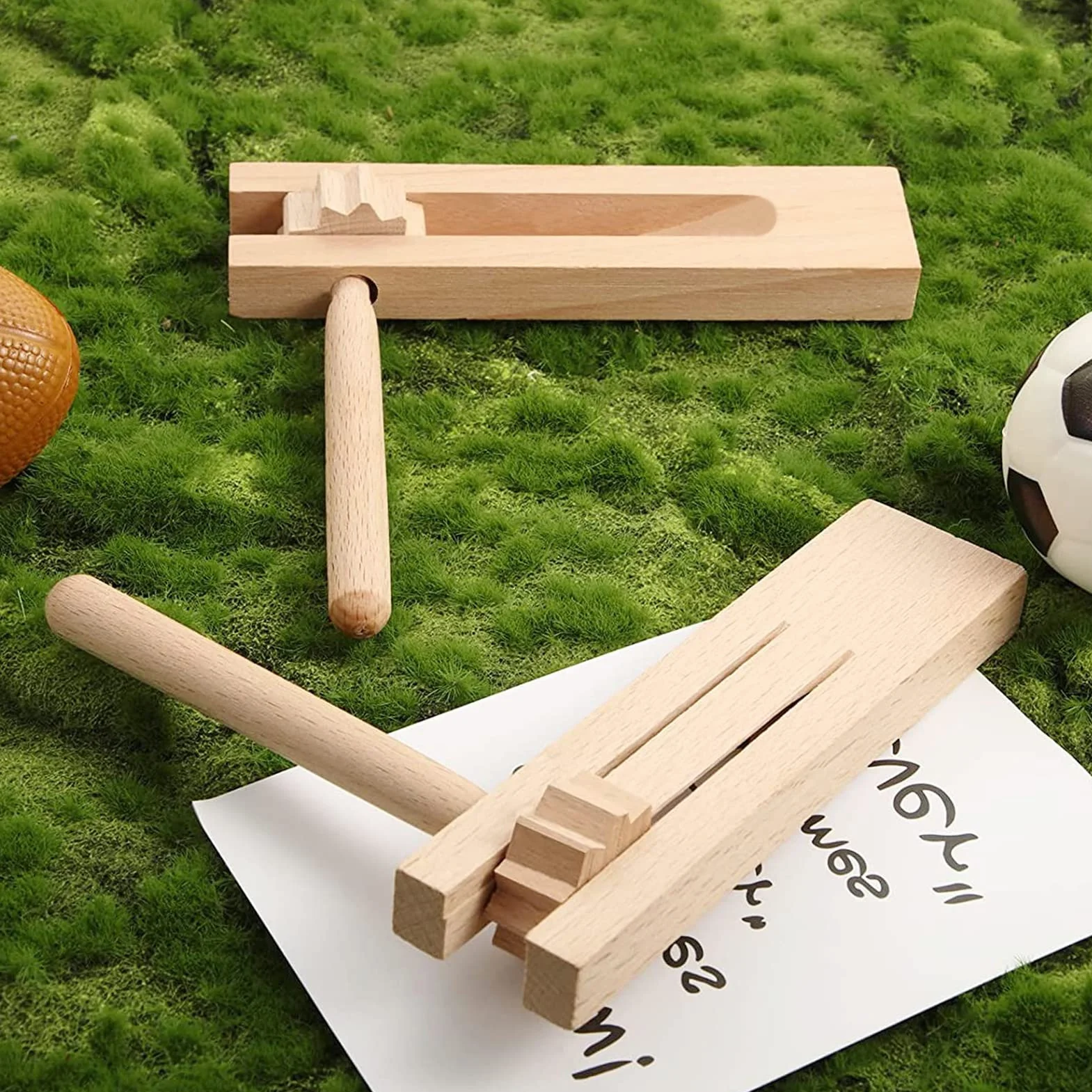 Madera de Spinning de Trinquete 2 Piezas, Carraca de Madera, Instrumentos Musicales para Niños, Matraca en Bambú, Juguetes de Instrumentos Musicales