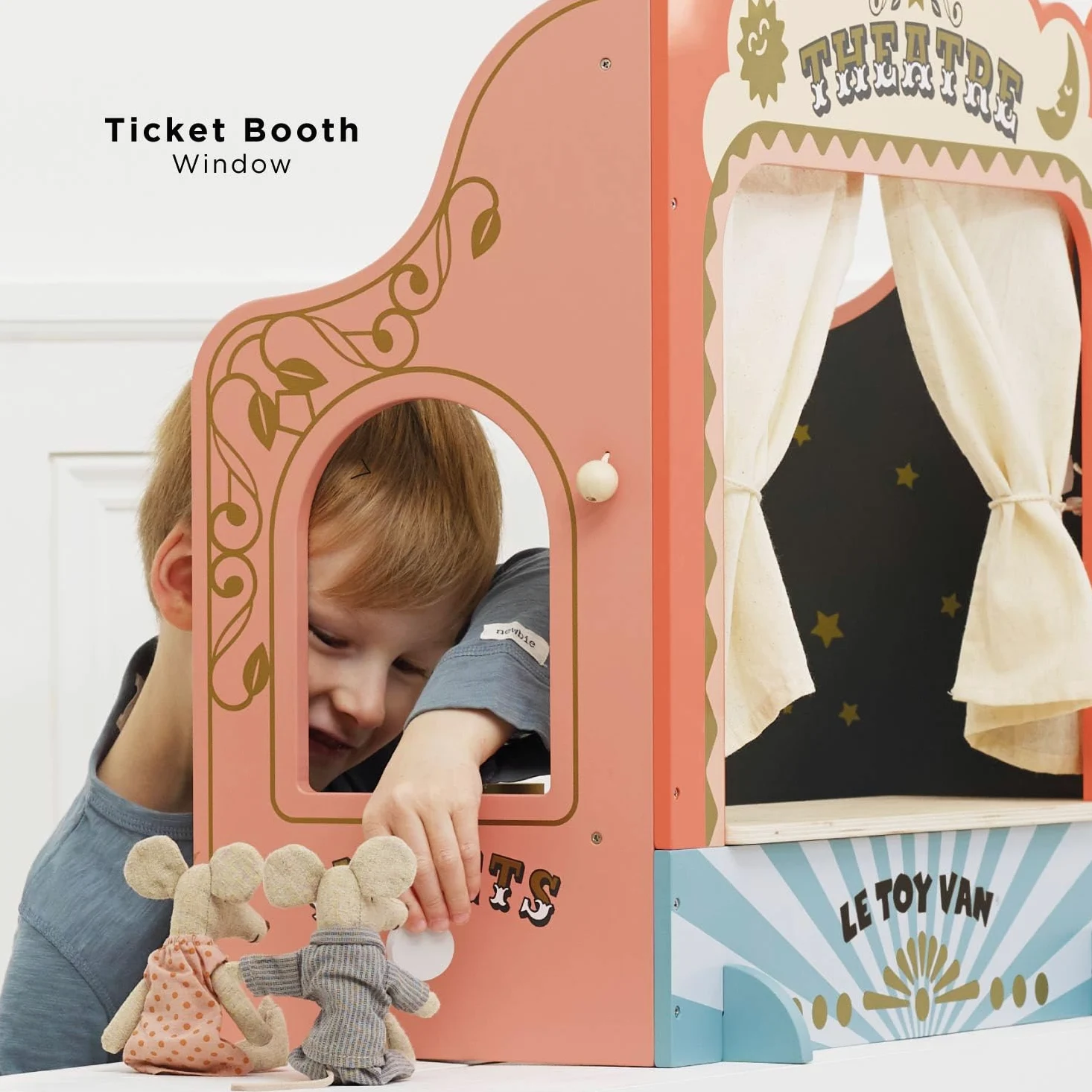 Le Toy Van - TV351 – Teatro Marionetas para niños, a Partir de 3 años, Teatro de Marionetas de Madera de Mesa, Juego de rol, Montessori, Madera FSC ecológica, 52 x 30 x 55 cm