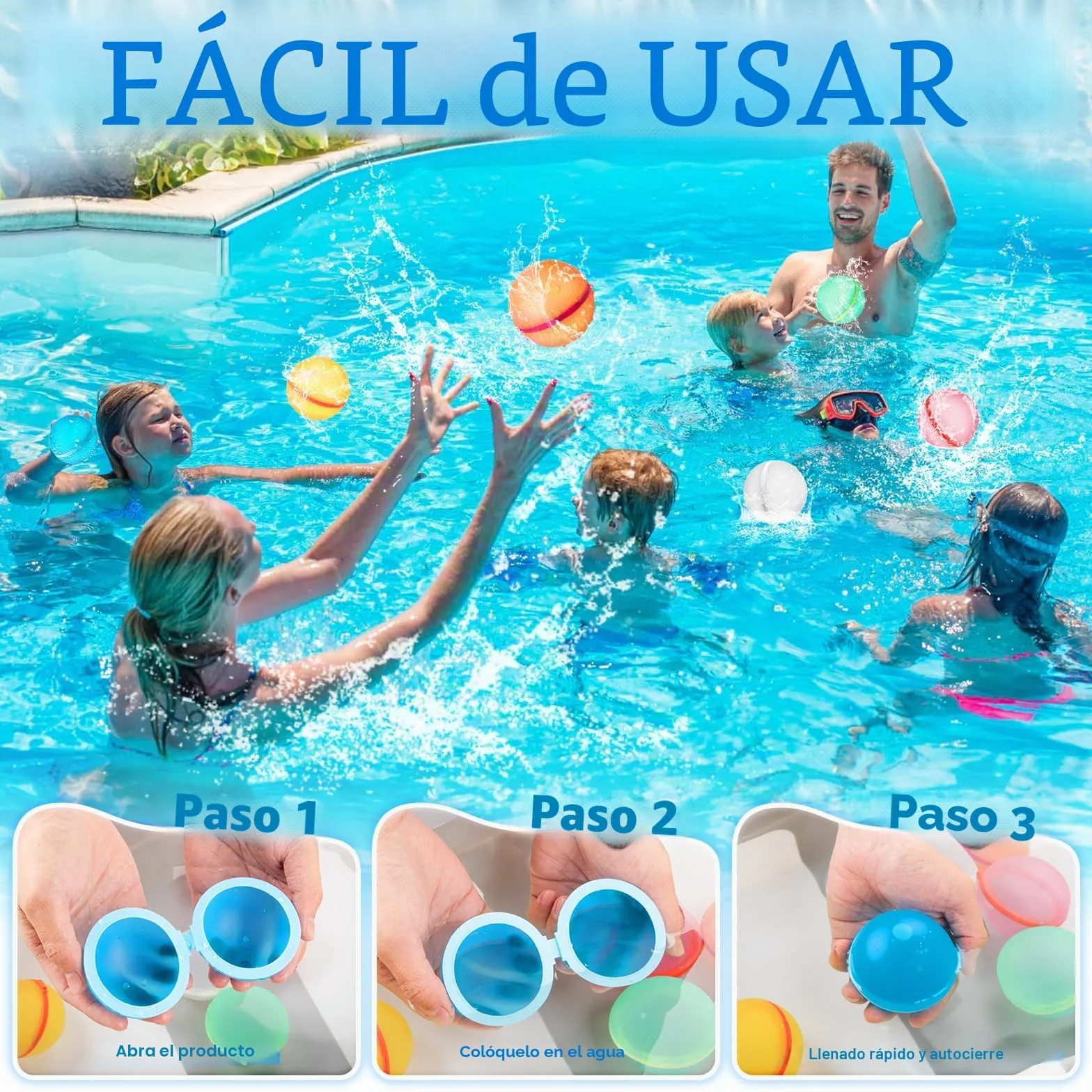 6 Piezas Globos de Agua Reutilizables, Globos Agua in Silicona Llenado Rapido, con Bolsa de Malla, Juego de Bombas de Agua, Adecuado Para Niños y Adultos, Playa, Fiesta en la Piscina