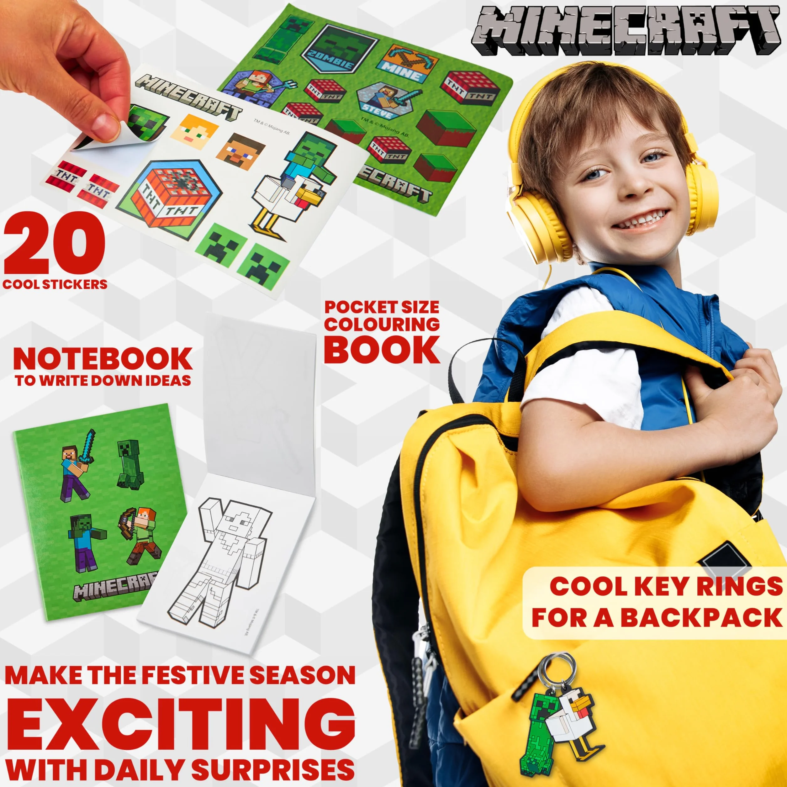 Minecraft Calendario Adviento 2025 Creeper Calendário Cuenta Atrás para Navidad Material Escolar Papelería y Accesorios Bolígrafos Pegatinas Llavero (Azul)