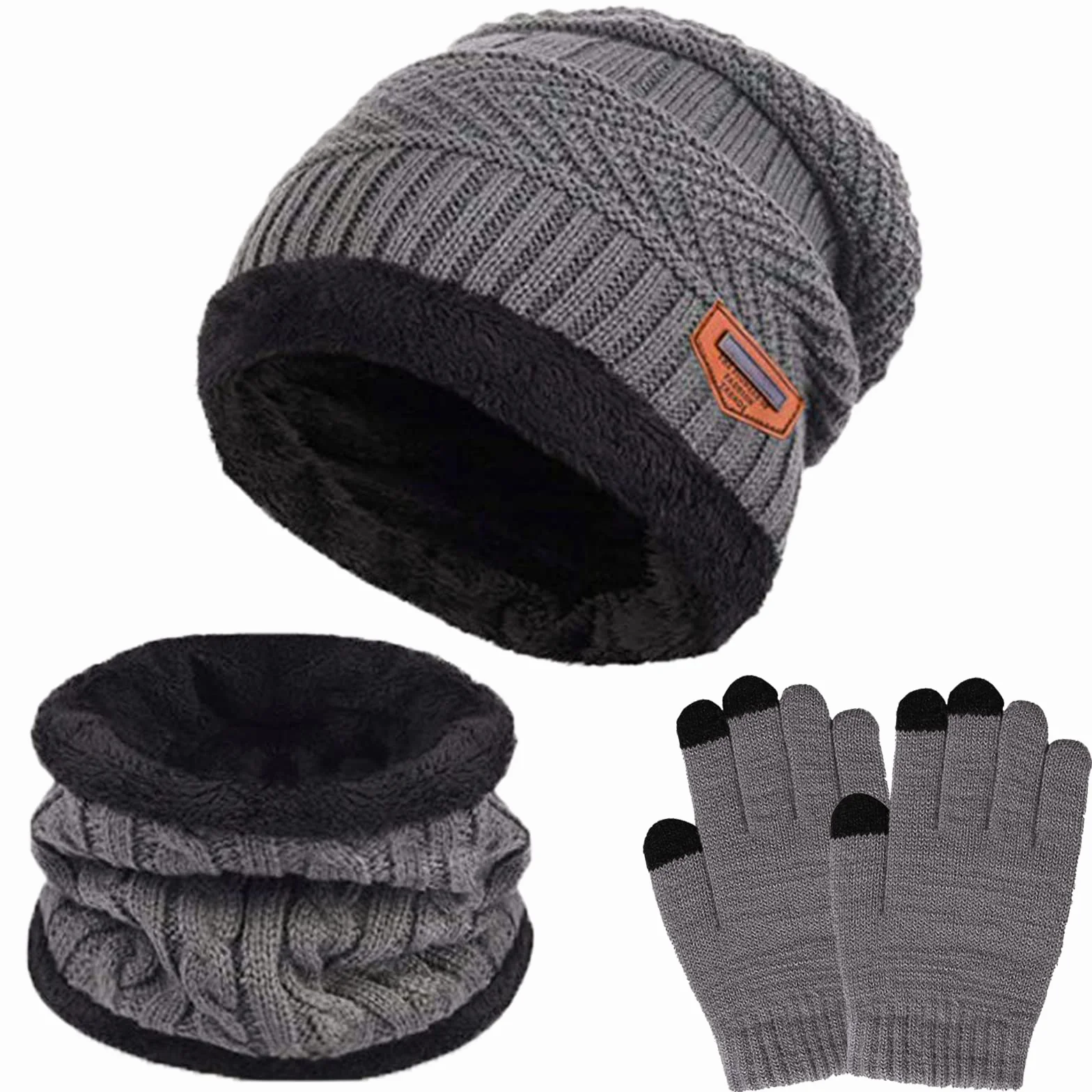 Gorro Invierno Niños Niñas Conjunto Bufanda Guantes Forro Polar Pantalla Táctil 5-10 Años