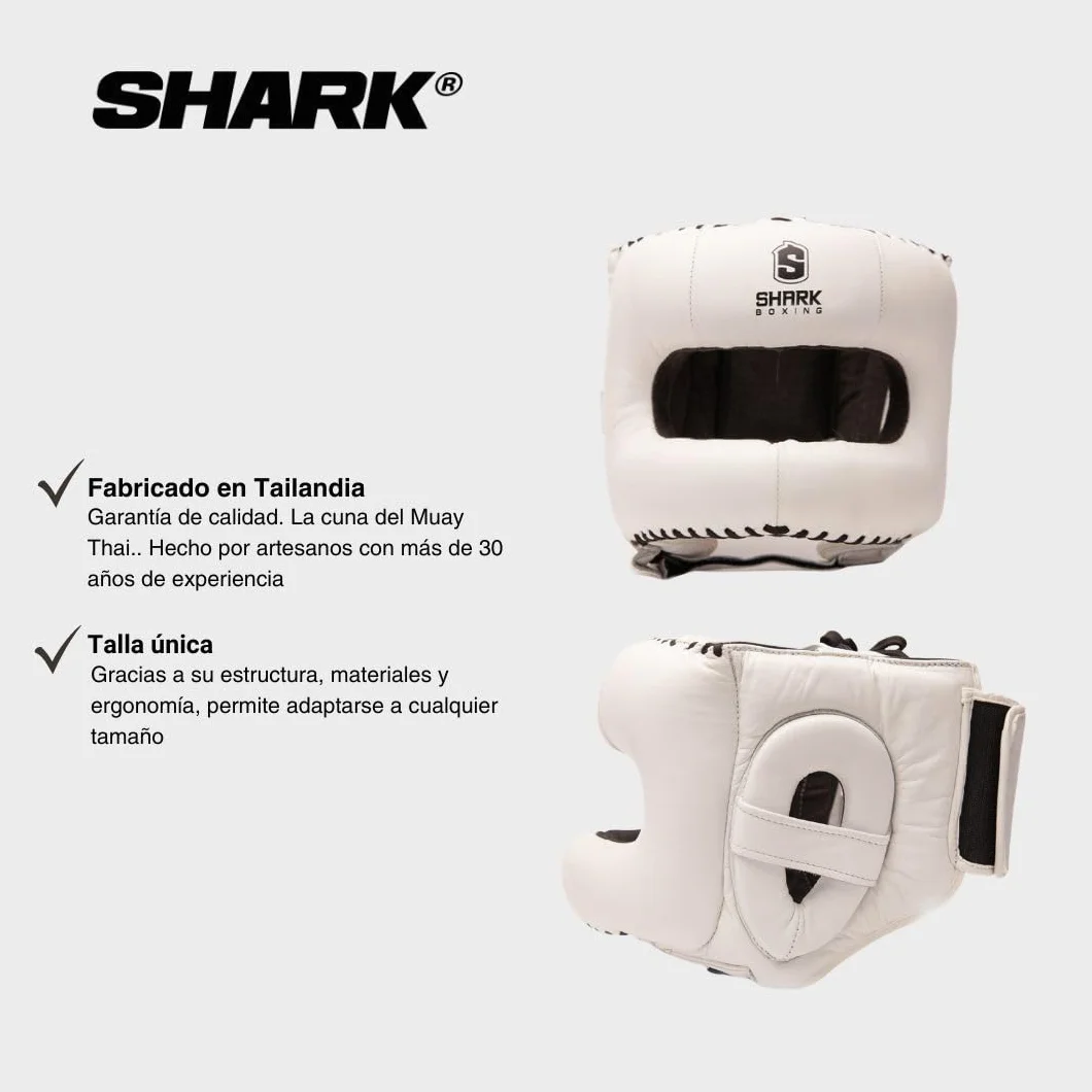 Casco Boxeo Ranger con Barra Piel Acabado Mate Interior Ante Antideslizante Doble Acolchado Frontal SHARK BOXING