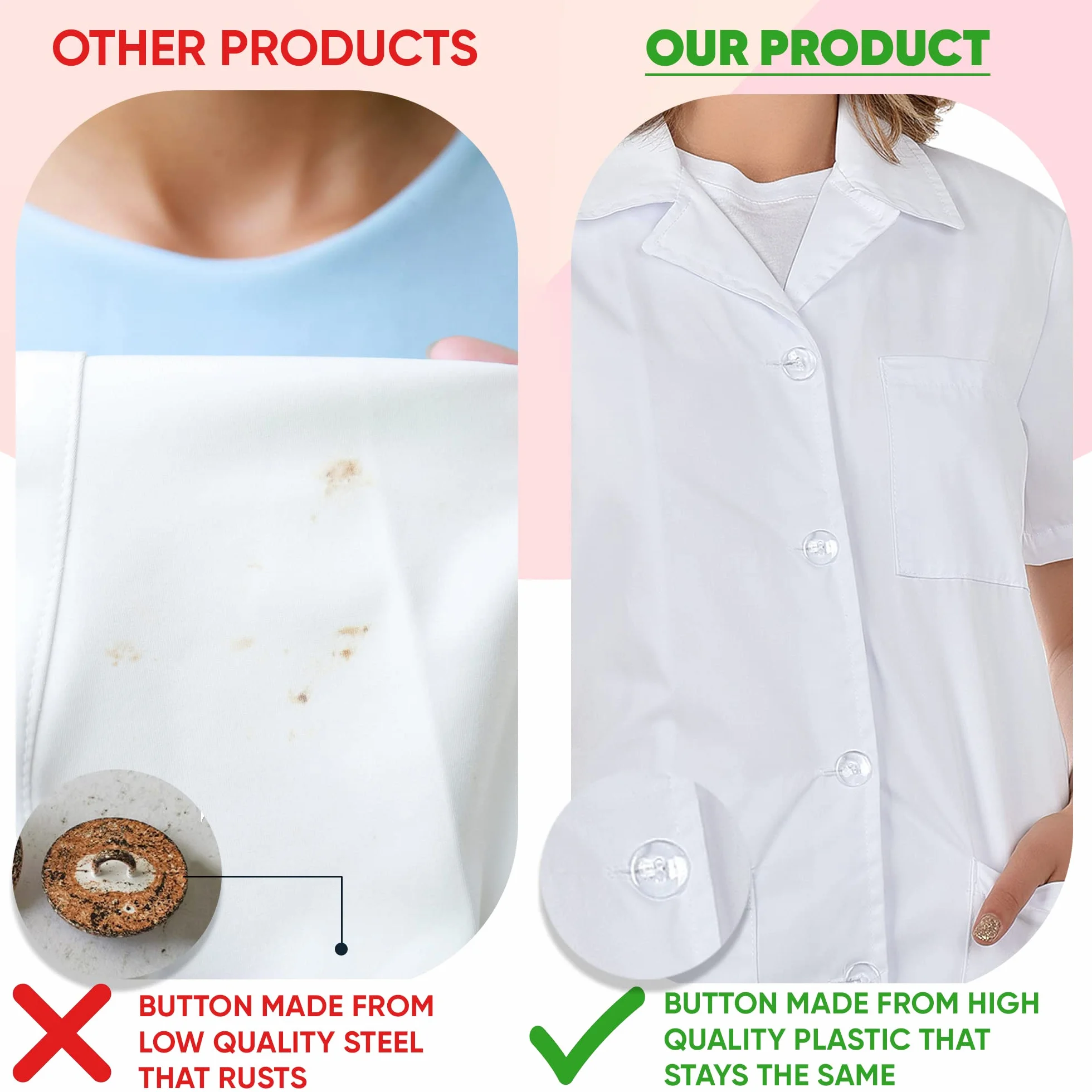 B-well Gabi Uniforme de Empleada Hogar Casaca con Botones para Enfermera Limpieza Mujer Manga Corta Cuello Solapa