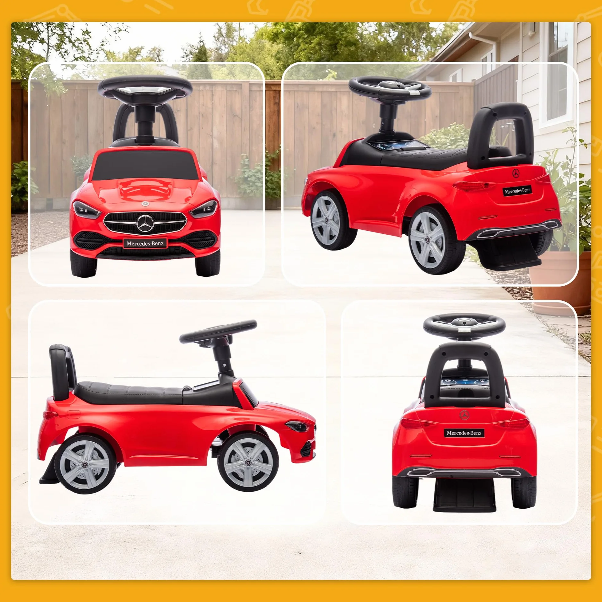 Mercedes-Benz Clase C Coche Correpasillos para Niños 18-36 Meses con Bocina Volante Sonidos Motor 65x28x39 cm Rojo