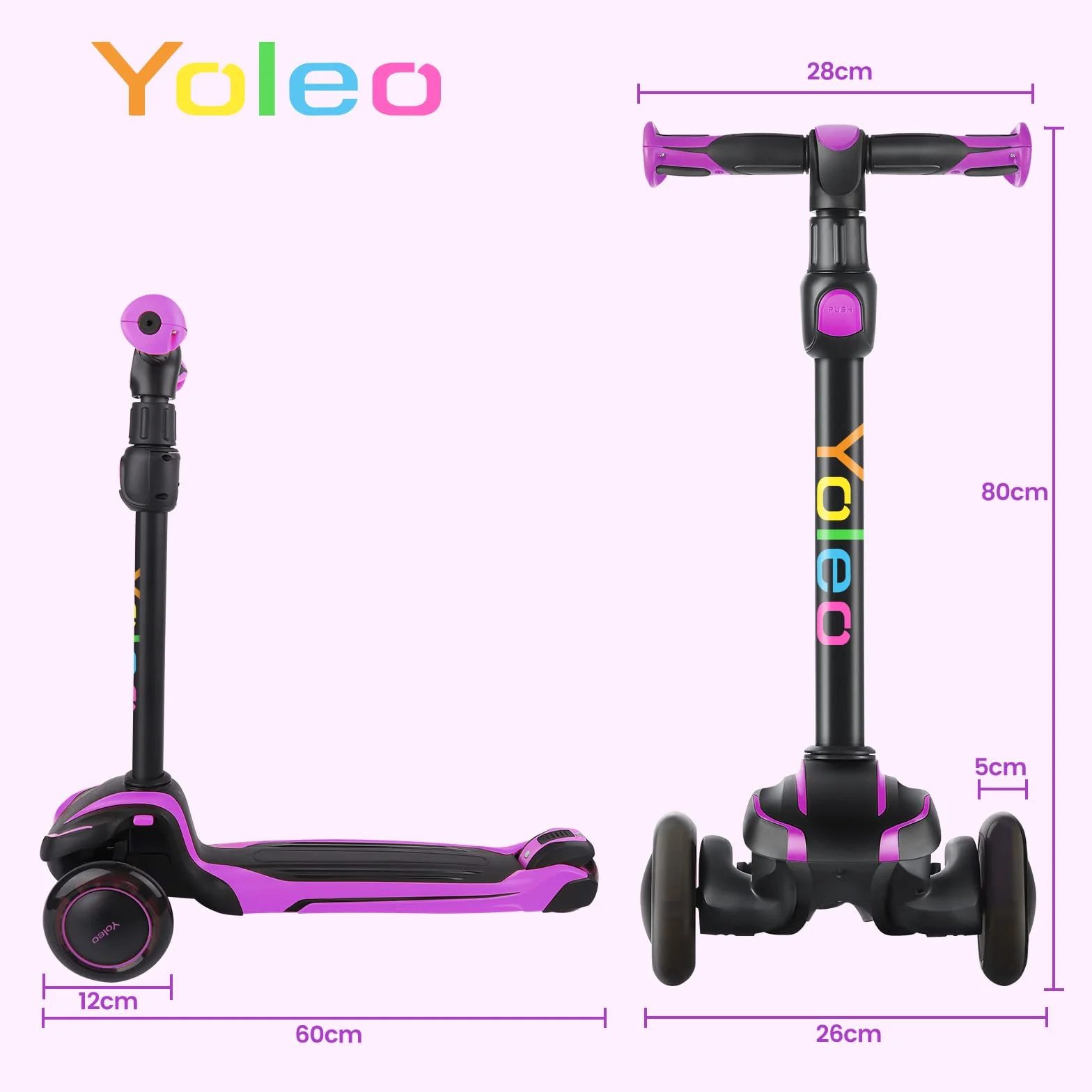 YOLEO Patinete para Niños 3-12 Años 4 Alturas Ajustables 3 Ruedas LED Amortiguador Carga 50 kg