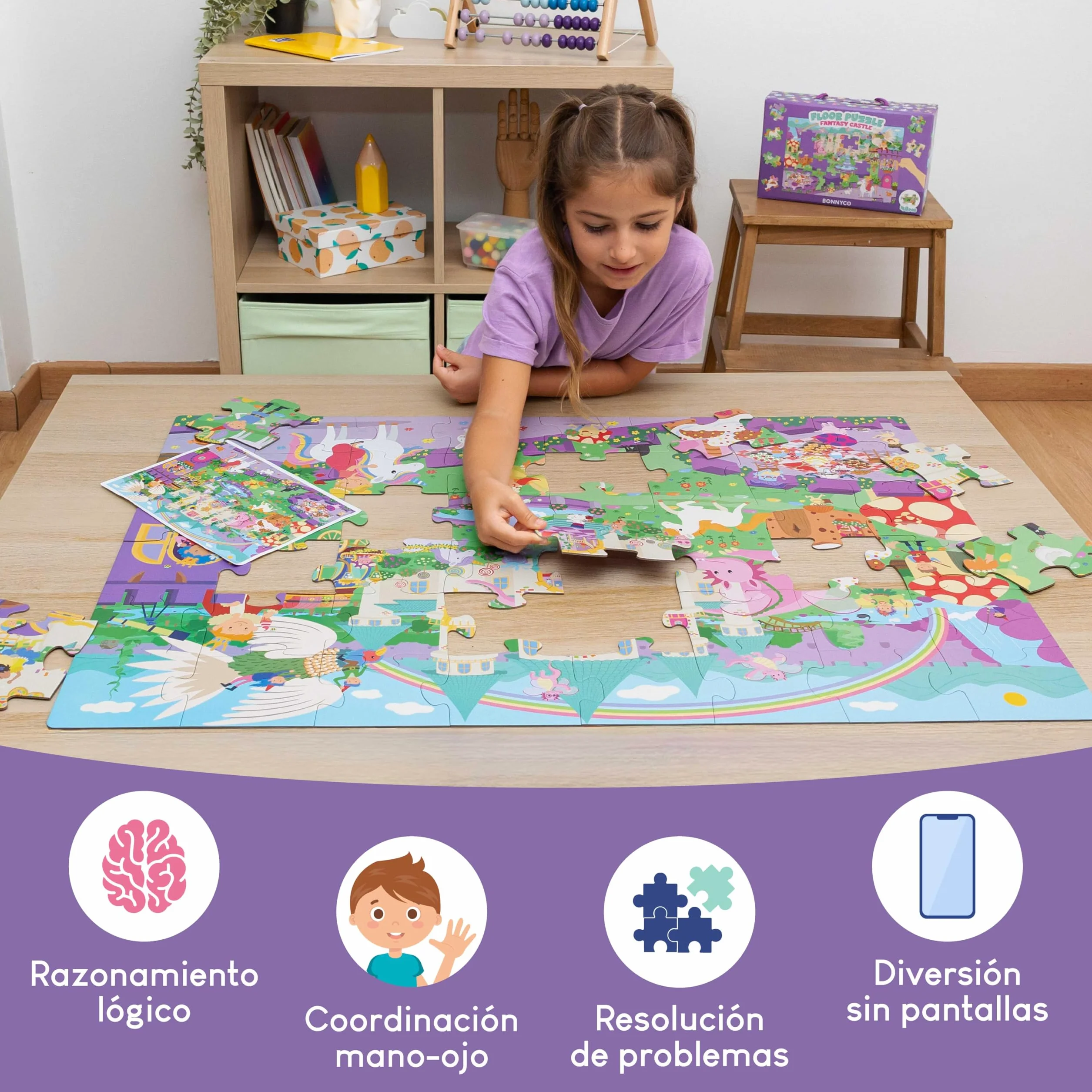BONNYCO Puzzle Niños XXL Castillo de Fantasía 48 Piezas Gigante 92 x 62 cm Juguetes Educativos 2-8 Años