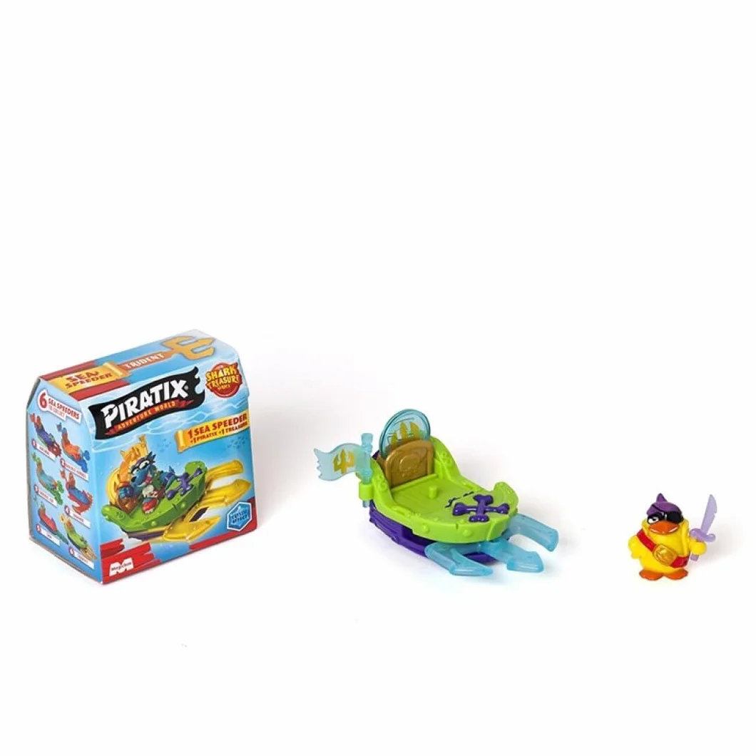 PIRATIX, ADVENTURE WORLD Serie Shark Treasure, Speeder, Barco monoplaza de Piratix, Contiene Barco Sea Speeder, Piratix Sorpresa, Accesorio Cristal, Tesoro Efecto Cristal