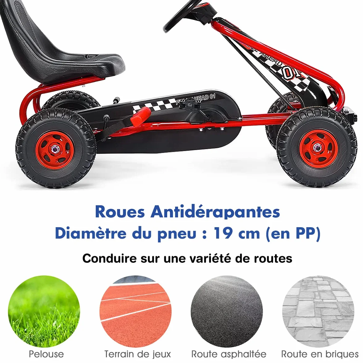 RELAX4LIFE Go Kart para Niños con Freno de Mano y Asiento Ajustable, Coche de Pedales con Ruedas Antideslizantes y Freno de Mano para 3-6 Años, Regalo para Niños, Carga 30kg (Rojo)
