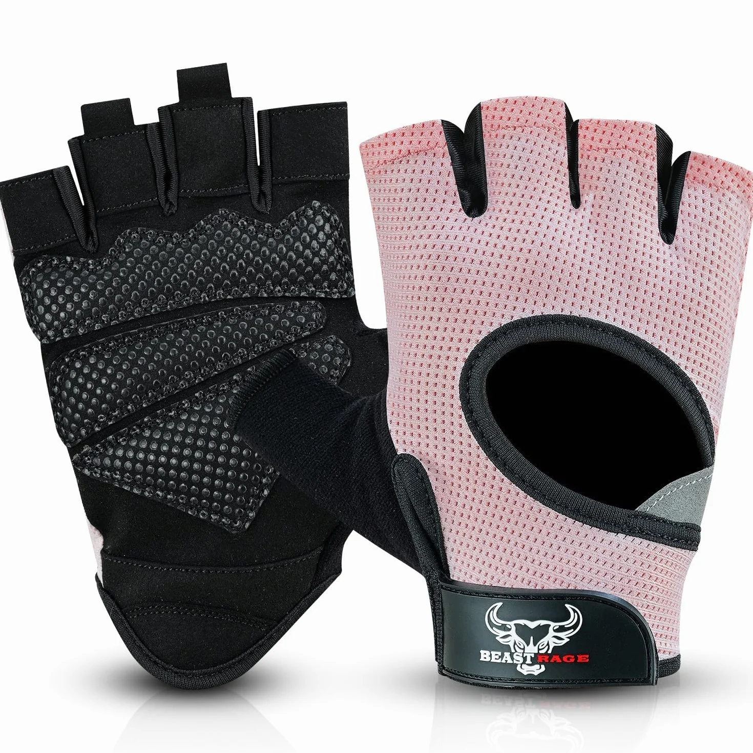 Beast Rage Guantes de Fitness para Levantamiento de Pesas, Transpirables, Antideslizantes, Acolchados de Silicona
