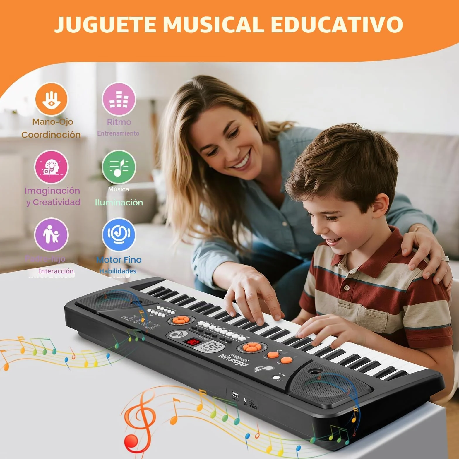 Piano Teclado para Niños 61 Teclas Piano Electrónico Portátil con Pantalla LCD y Micrófono Music Juguete para 3 4 5 6 7 8 Niños Niñas Regalo