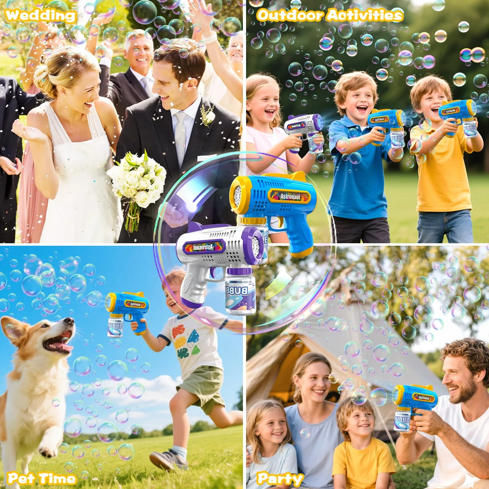 2 Pistola de Burbujas para Niños Máquina Burbujas de Jabon Niños Máquina Automática de Burbujas 10000+ Burbujas para Cumpleaños Fiestas, Aire Libre Bodas