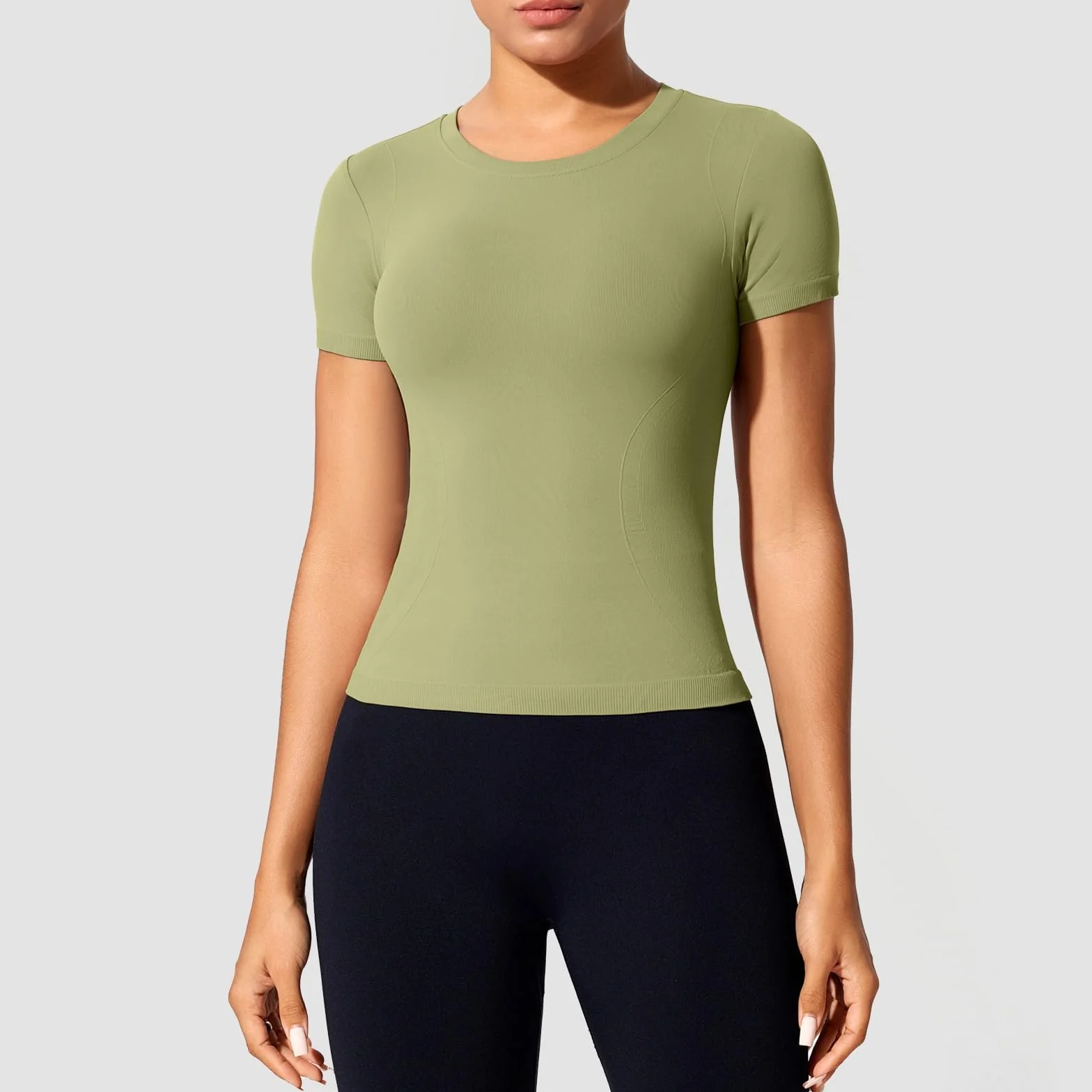 Camiseta Deportiva Mujer Manga Corta Transpirable Secado Rápido Cuello Redondo Top Elástico Yoga Fitness Running