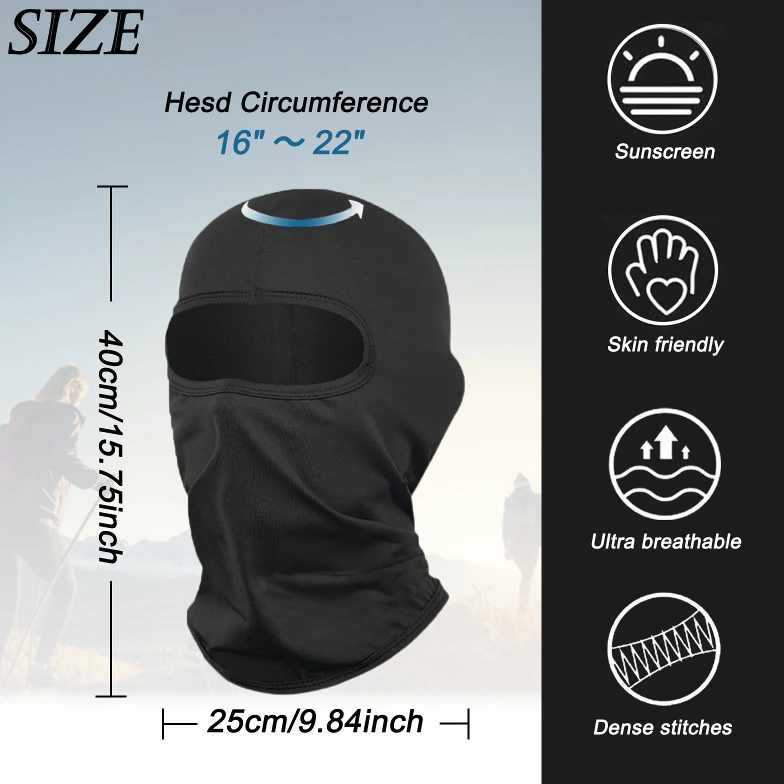 Máscara de Pasamontañas Balaclava Protector UV Transpirable Anti Viento para Motocicleta Esquí Negro