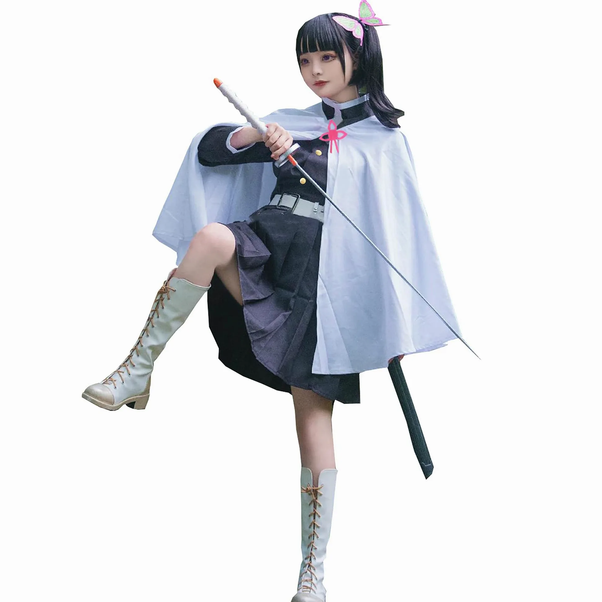 Disfraz de cosplay de Kanao Tsuyuri para mujer, disfraz de anime Kochou con capa, bata y vestido (cosplay de Kanao, talla L)