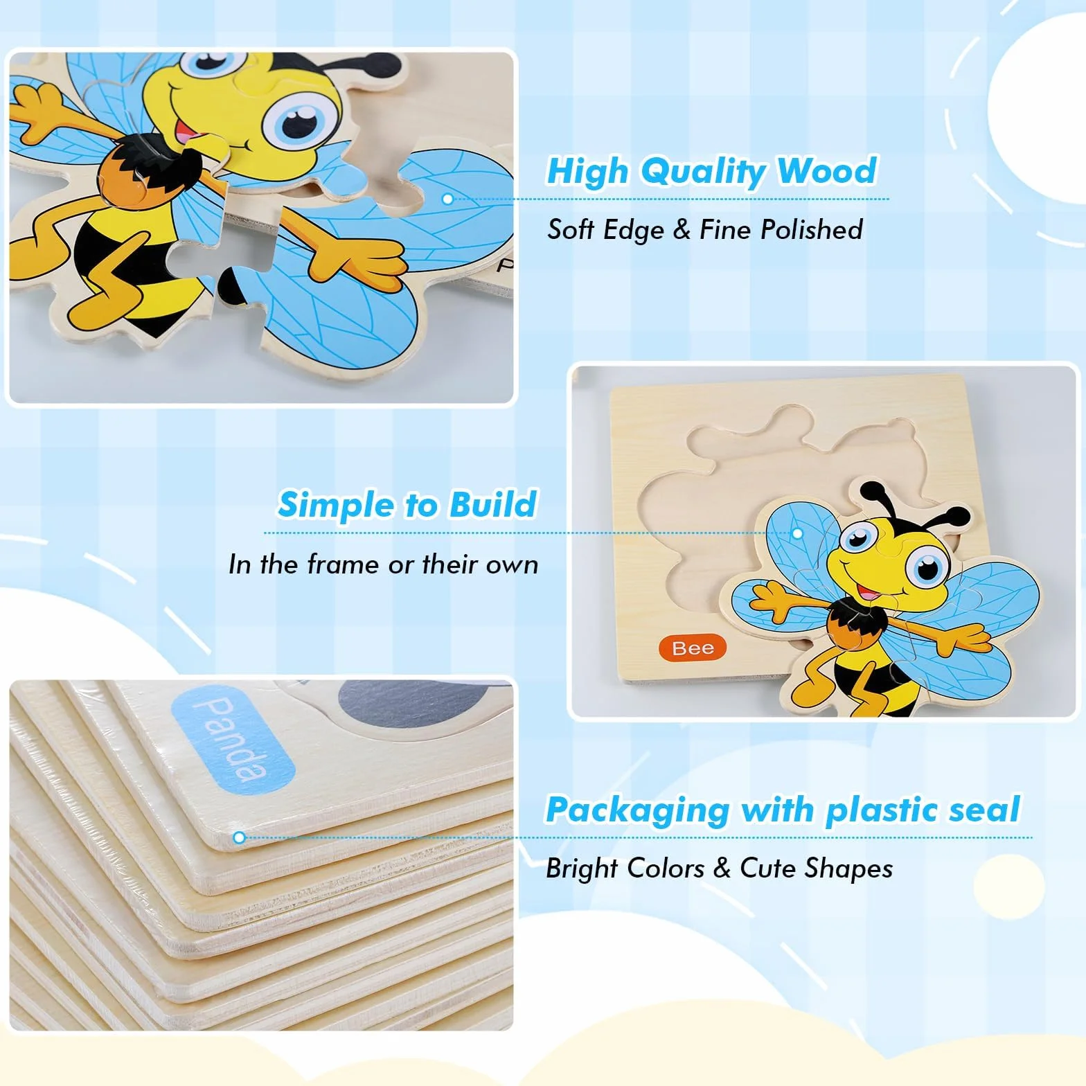 Puzzles de Madera Montessori 12 Piezas Juguetes Educativos Animales Infantil 1 2 3 Año Rompecabezas