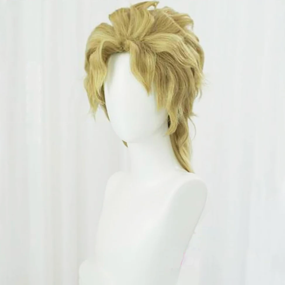 Dio Brando - Disfraz de cosplay de anime con máscara de piedra, traje de uniforme con peluca, conjunto completo de abrigo amarillo, pantalones para fiesta de Halloween