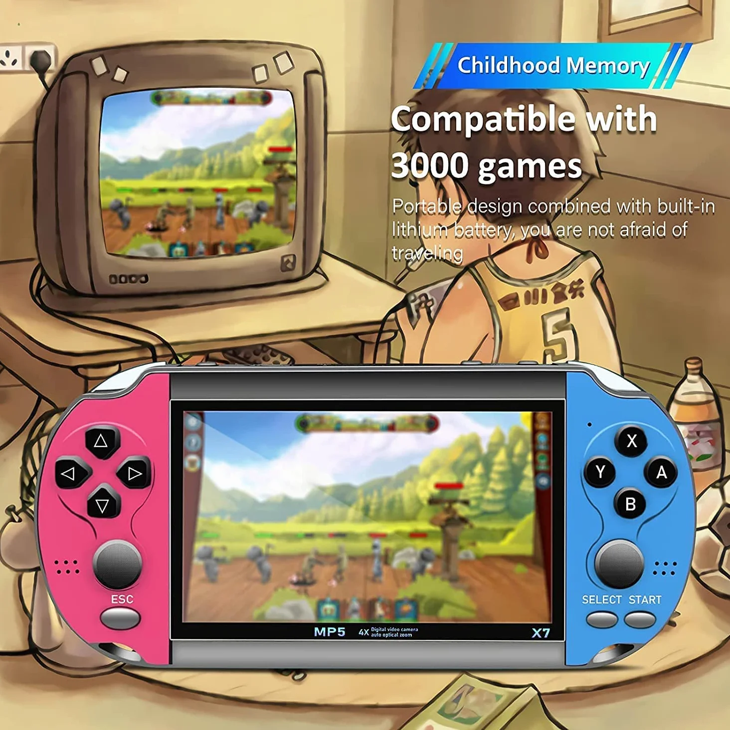 Consola De Juegos Portátil, Consola De Juegos Retro con 10000 Juegos Clásicos 4.3 "Mp5 con Más De 20 Tipos De Juegos Retro Clásicos, Niños