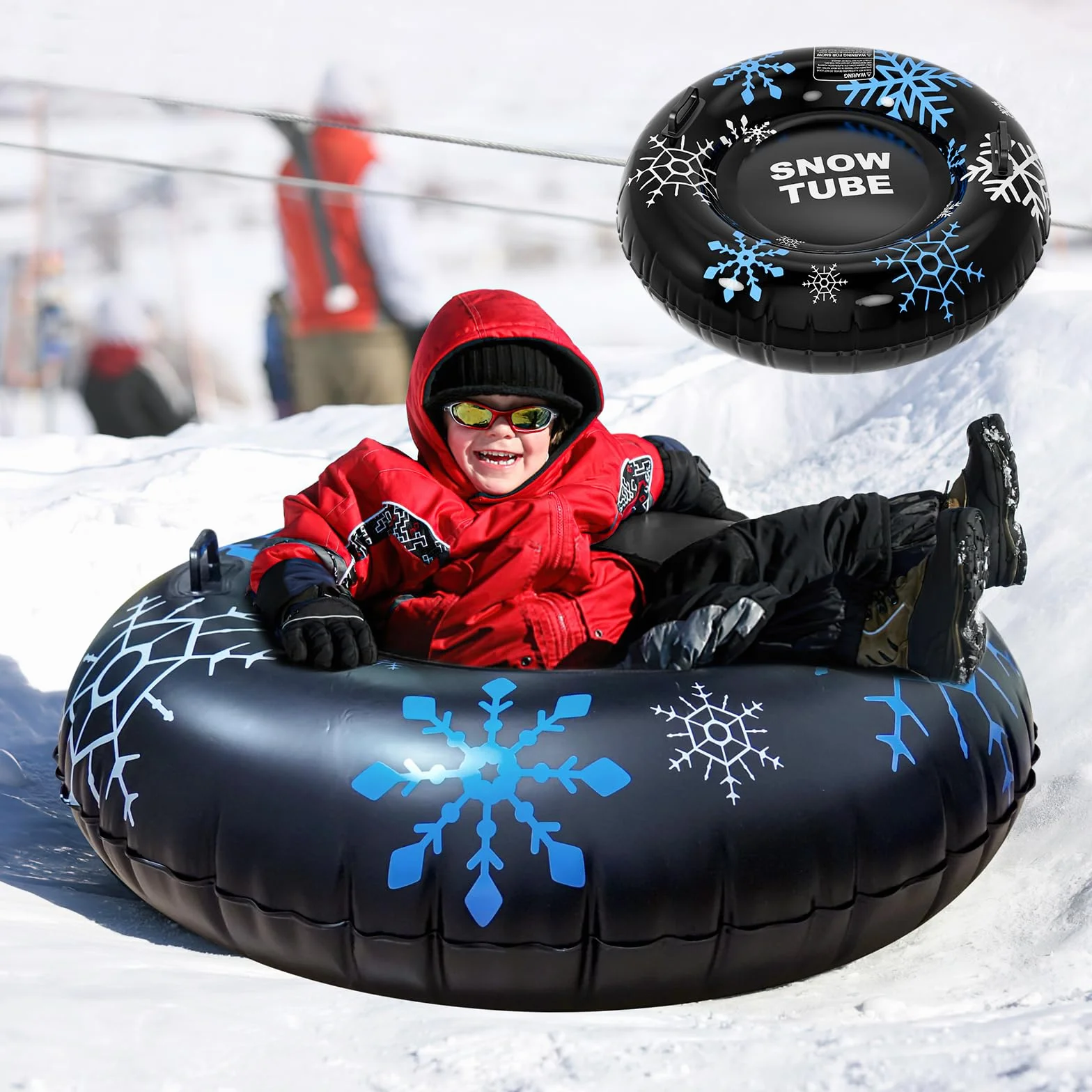 Tubo de nieve inflable de 45 pulgadas con asas, 0.6 mm de grosor, trineo resistente para niños y adultos