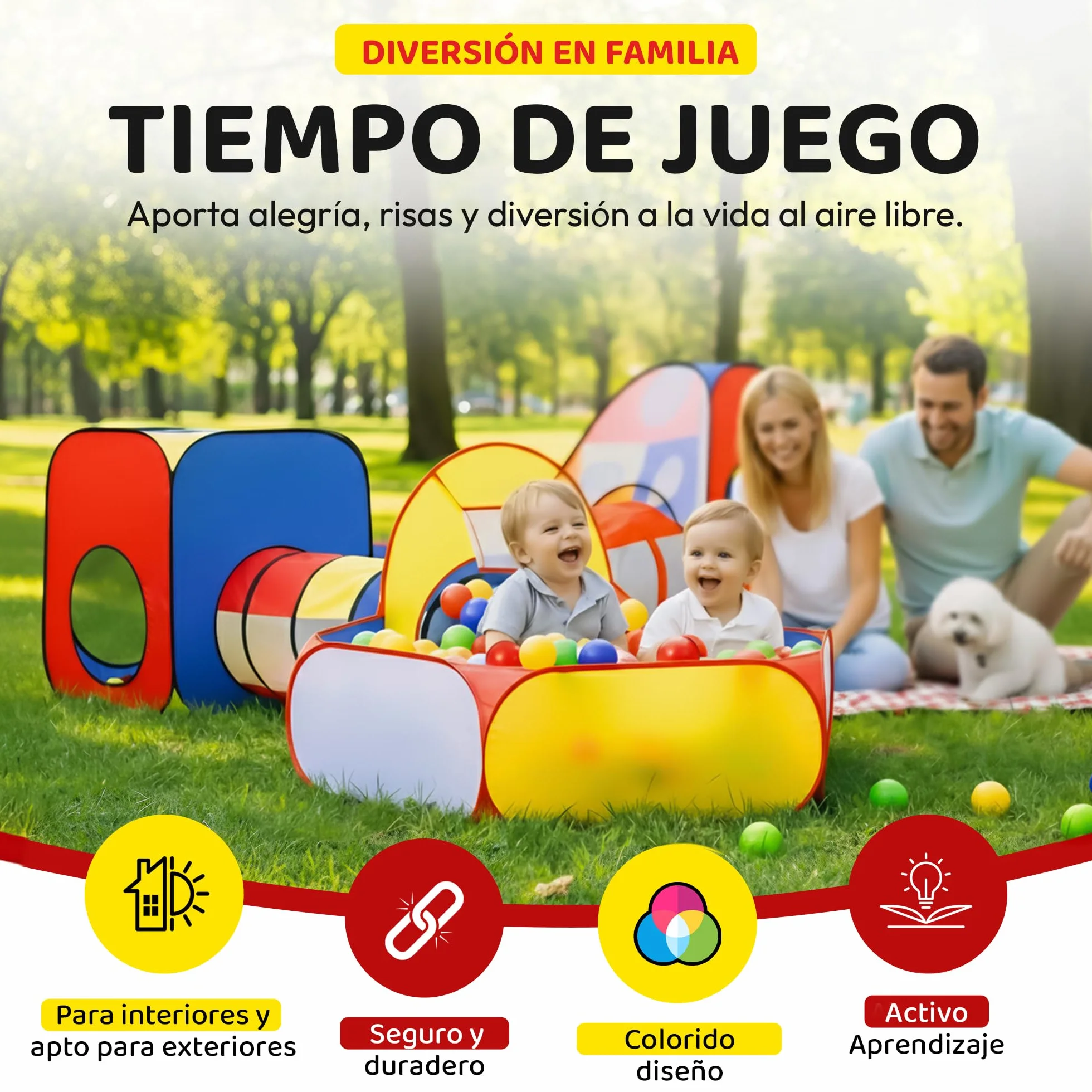 all Kids United® Tienda de campaña con túnel, Piscina de Bolas, túnel para Gatear y más (sin Bolas) XXL playland casa de Juegos Pop-up de 5 Piezas con Bolsa