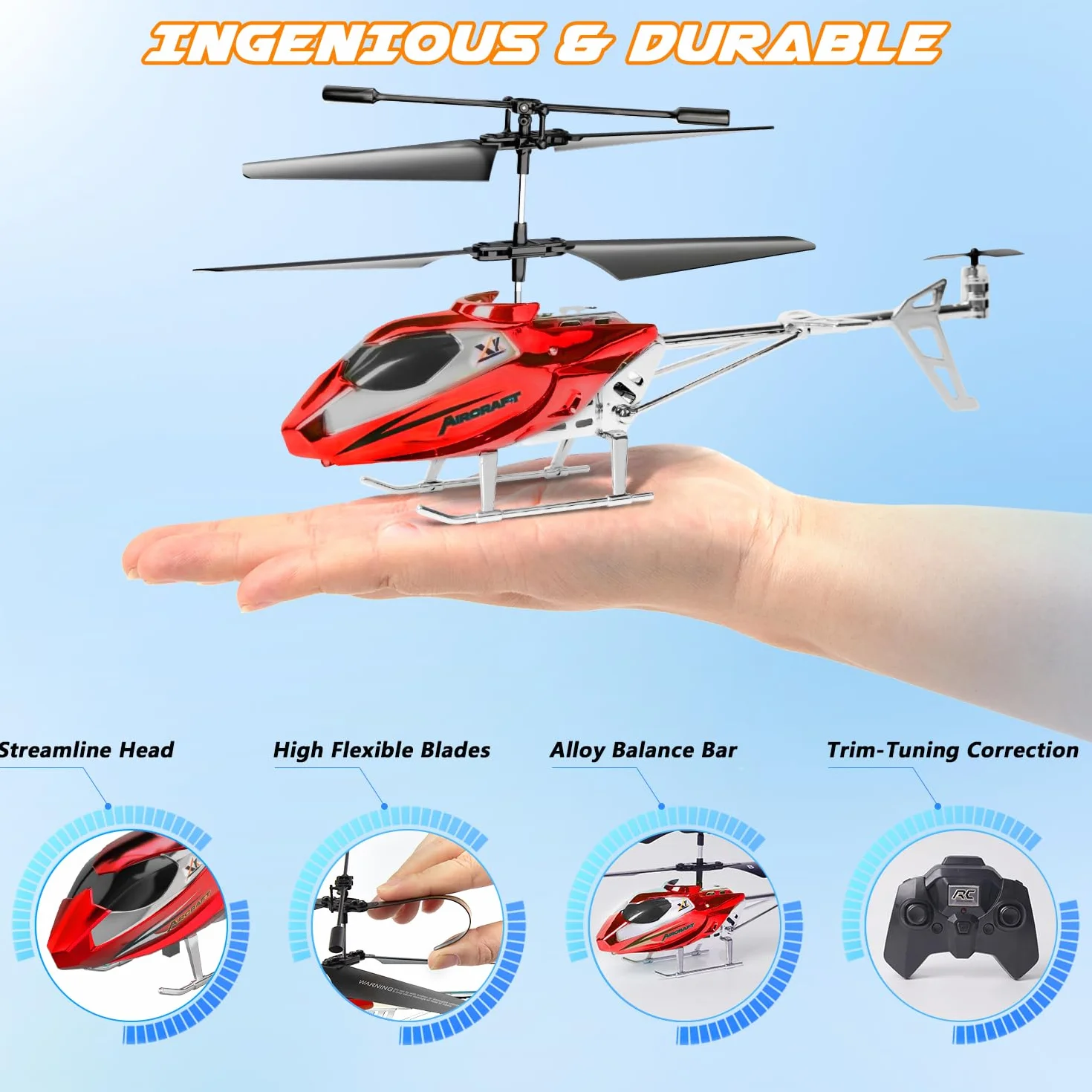 TERRAMUS Helicóptero para niños, helicópteros con giroscopio, Juguete de Interior de avión, Velocidad Alta y Baja, Regalo para niños y Adultos Principiantes