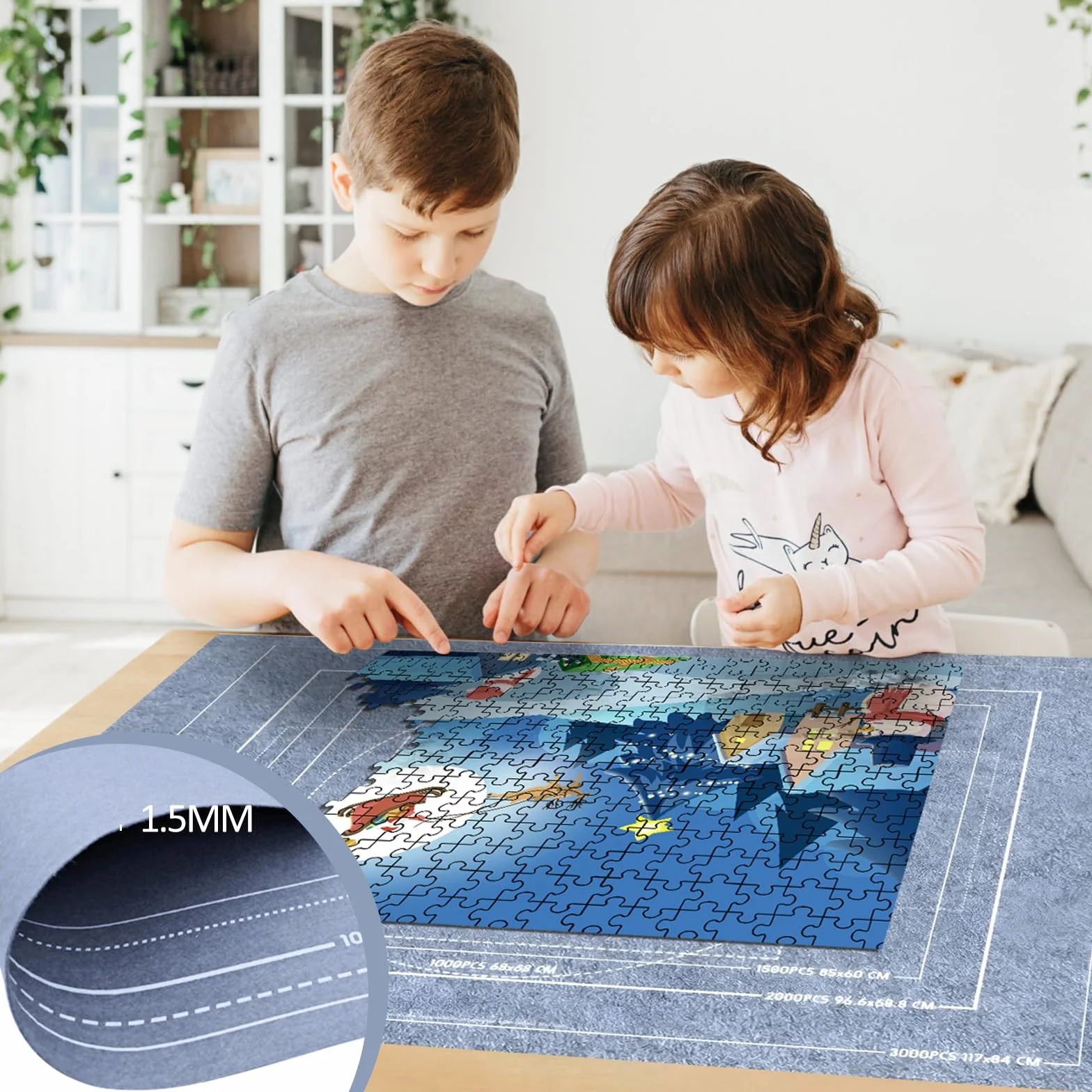 VFANDV Tapete Puzzle, Fieltro Tapete Puzzle para 1000 1500 2000 3000 Piezas Puzzle Mat Roll Jigsaw Puzzle Pad, Estera de Rompecabezas Portátil con 4 Puzzles Clasificadores (Gris)