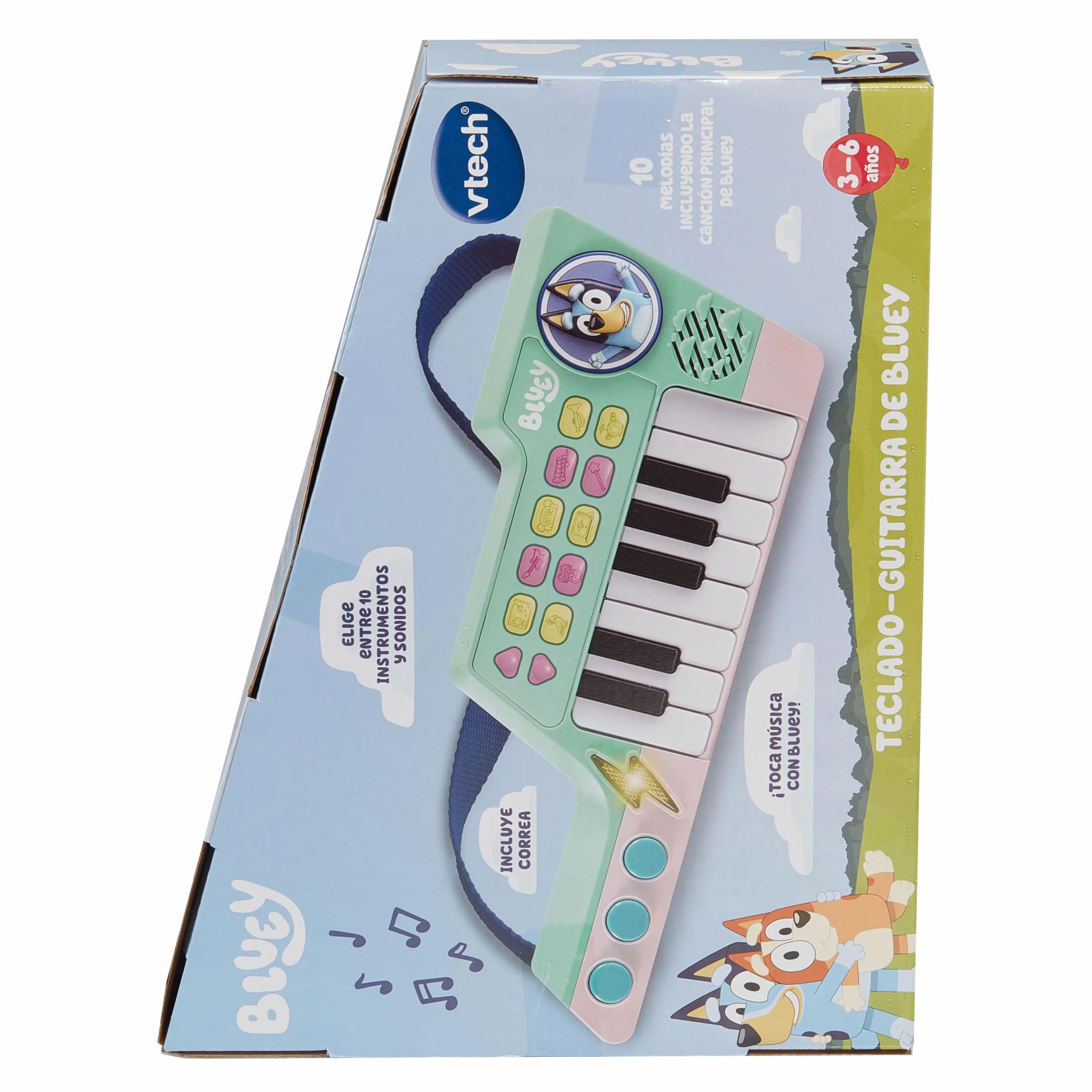 VTech - Teclado-Guitarra de Bluey, Piano y Guitarra interactiva 2 en 1, Elige Entre 10 Instrumentos y Sonidos, CREA Tus propias melodías, Regalo niños +3 años, Versión ESP