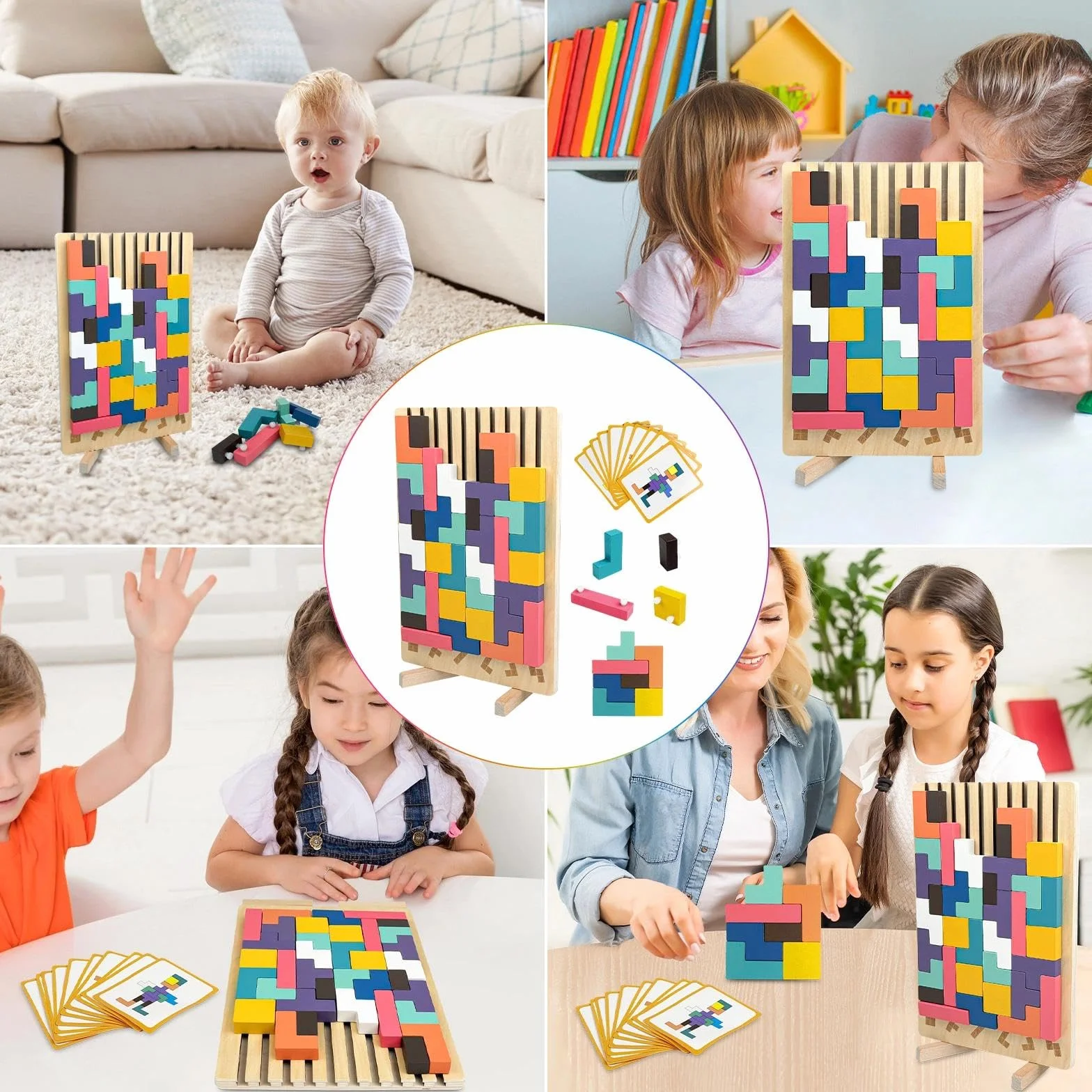 Rompecabezas Niños con 10 Tarjetas, Rompecabezas Madera, Juguete Educativo en 3D, 3D Juguete Educativo Montessori para Niños, Juegos Montessori, Tetris Juegos Montessori para Partir de 3 Años