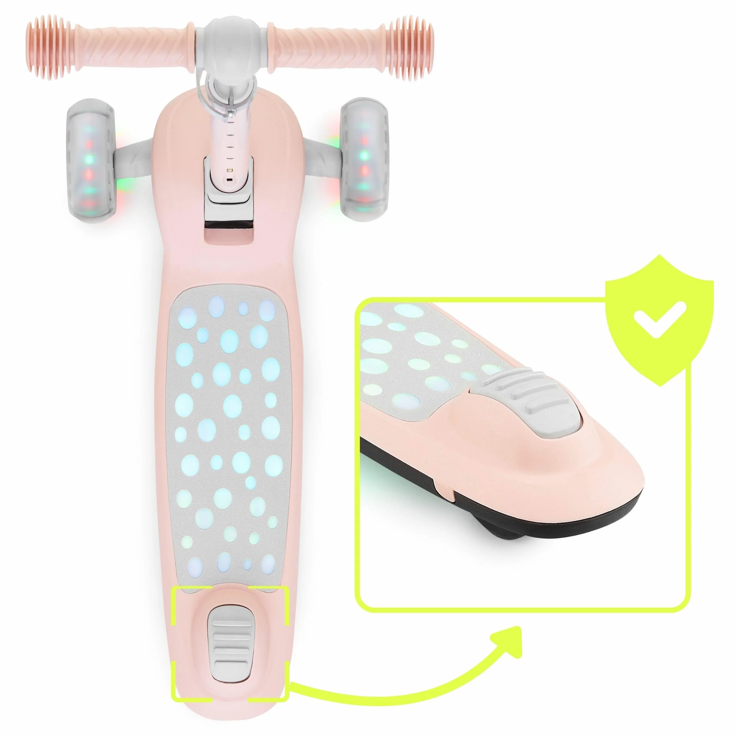 HyperMotion Patinete para niños con Luces LED 3 en 1 LUMI, Asiento Ajustable, Plegable, Ruedas de PU, Manillar T-Bar, hasta 50 kg, Desde 1 año, Uso Interior y Exterior (Rosa)