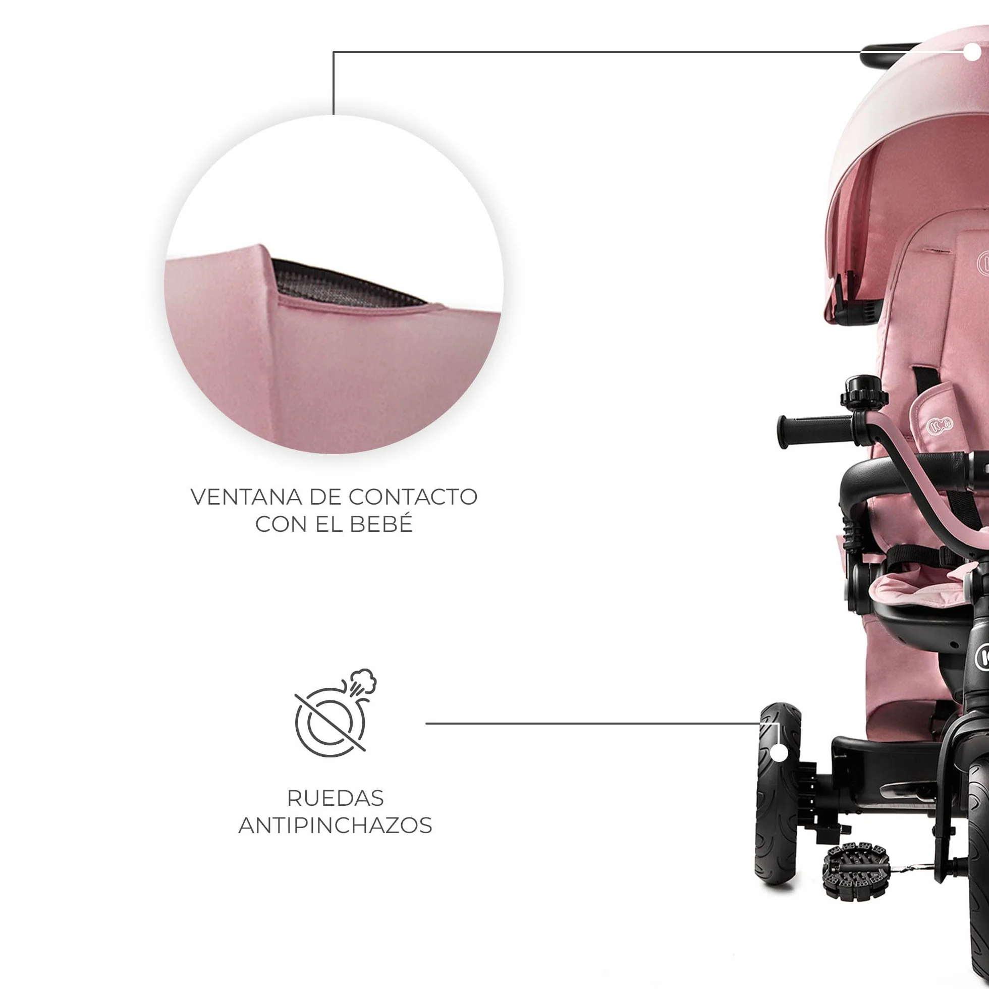 Kinderkraft EASYTWIST Triciclo Infantil, con Accesorios, Ventana de Techo, Cinturones de Seguridad, rotación de 360 Grados, Rueda Libre, Barra de Empuje, a Partir de 9 Meses hasta 5 años, Rosa