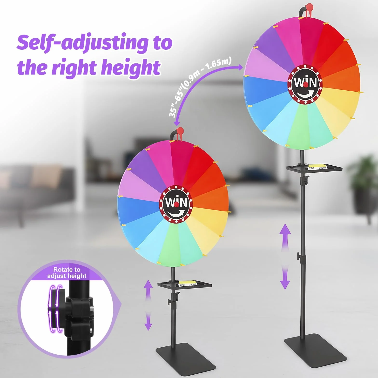 Ruleta de La Suerte 60cm Rueda de la Fortuna Grande con 14 Ranuras Altura Ajustable 85-165cm