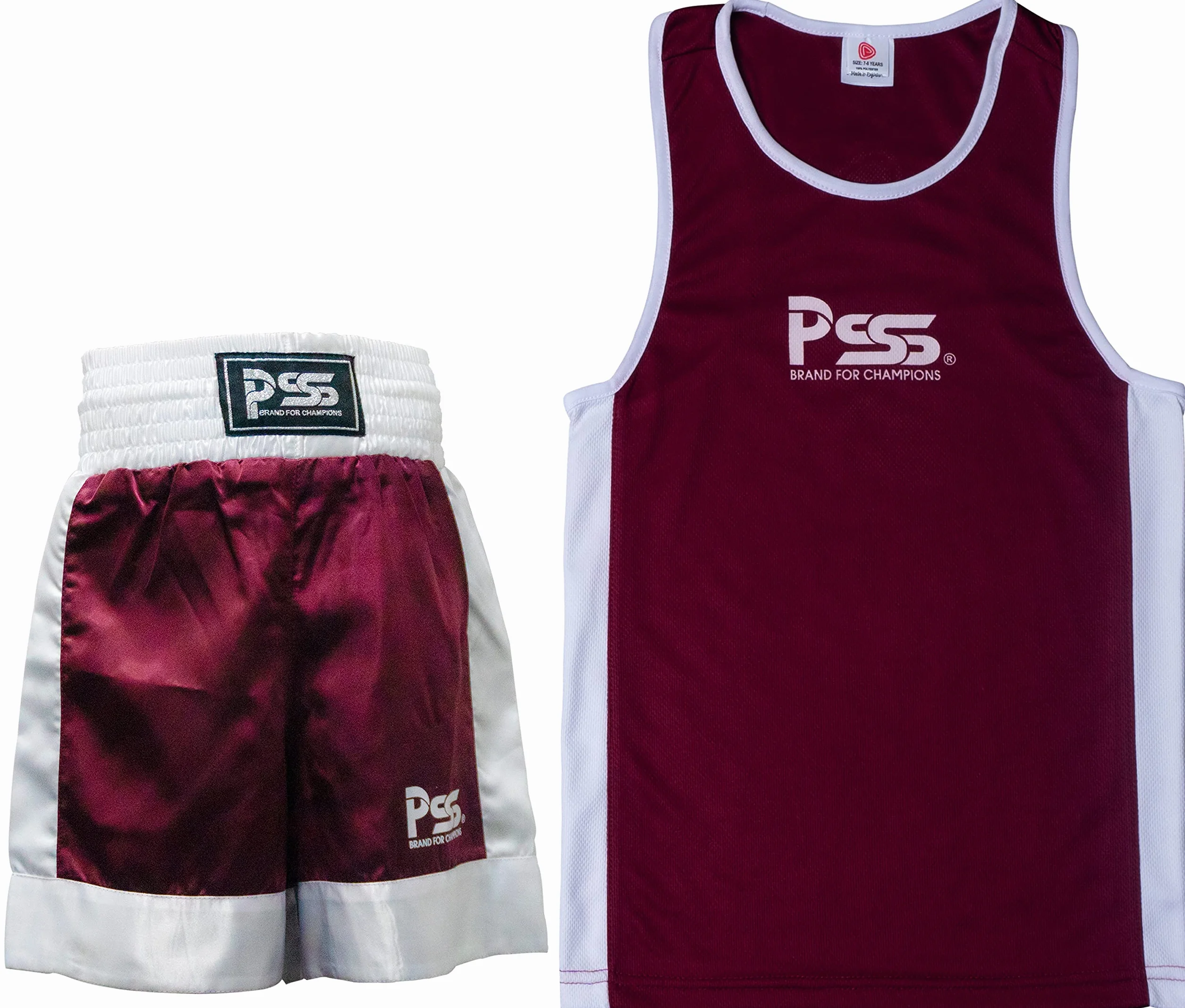 PSS Conjunto de Boxeo para niños 3-14 años Pantalón Corto Camiseta Tirantes Kick Boxing Muay Thai MMA Negro Rojo Azul
