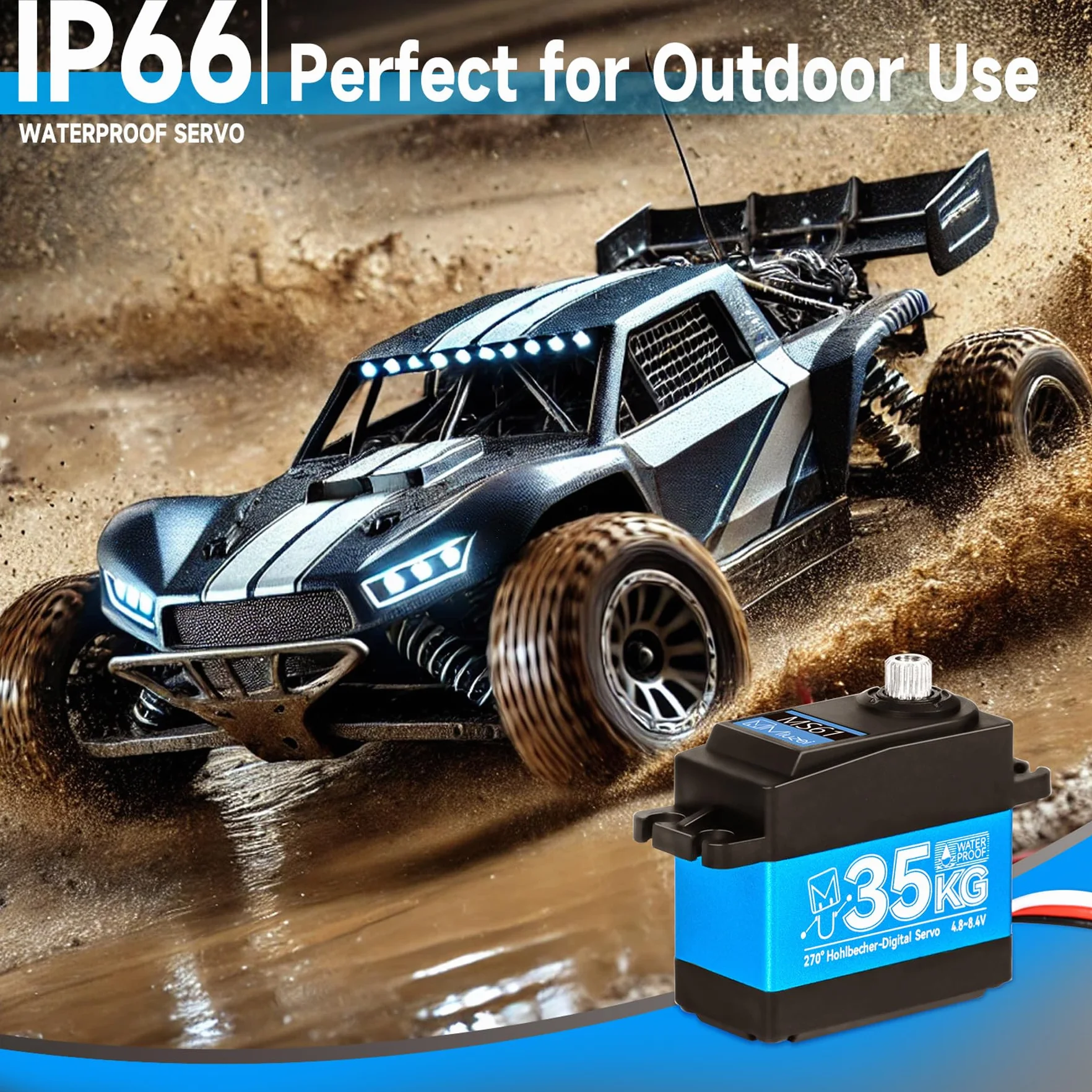 Miuzei Servo 35 kg 270° RC Digital Servomotor impermeable metal engranaje motor modelado para coche 1/10 1/8 robot brazo avión 8,4 V alta velocidad Torque Micro servo de dirección con cable 25T