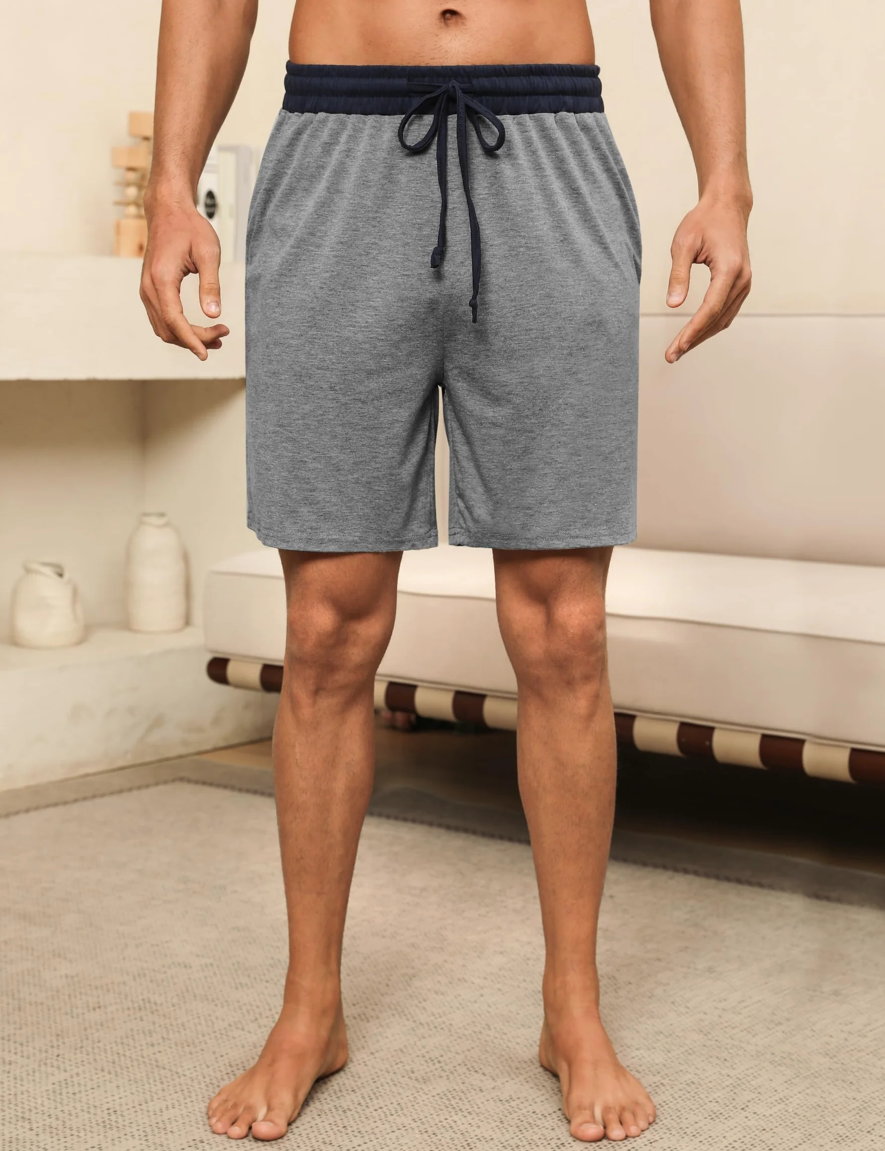 Pantalones Pijama Cortos Hombre Algodón Verano Casuales Bermudas con Bolsillos S-3XL