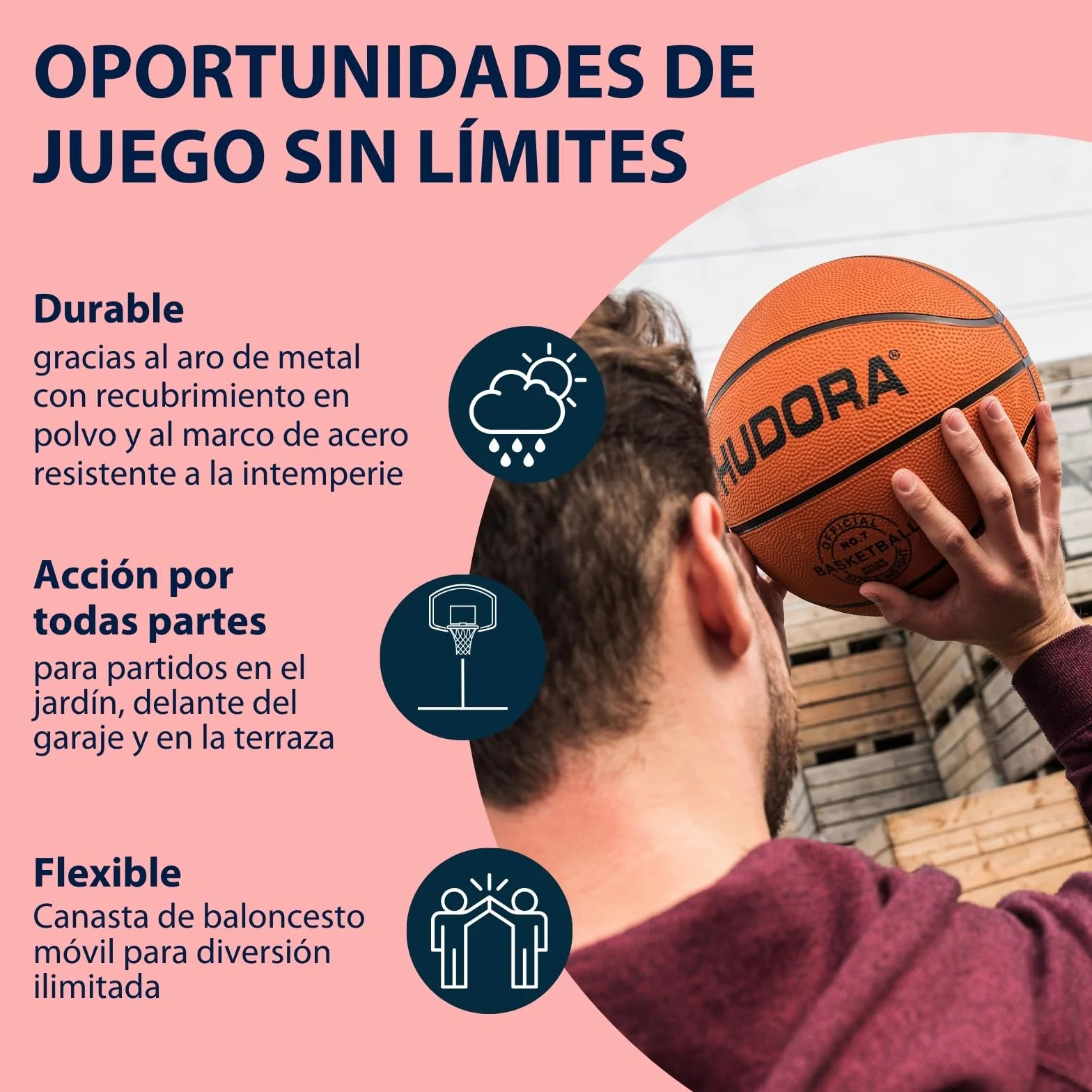 HUDORA Start Soporte de Baloncesto - Ajustable en Altura - móvil con Soporte para niños y Adolescentes - Canasta de Baloncesto para Exteriores con Ruedas