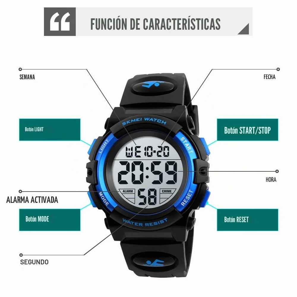 Dayllon Reloj Deportivo Infantil 50M Impermeable Electrónico 12/24H Alarma Cronómetro Calendario
