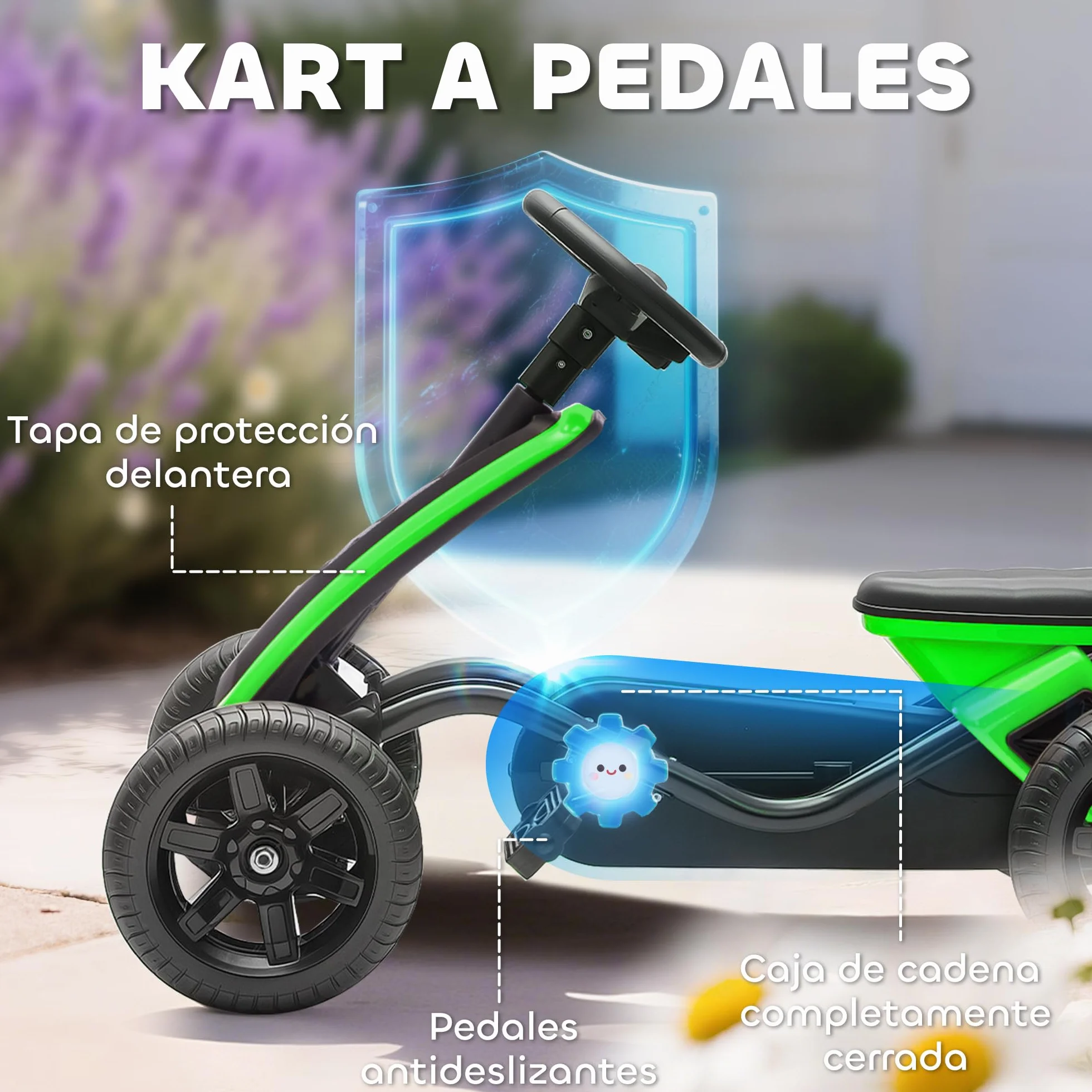 AIYAPLAY Kart Pedales, Go Kart con Ruedas Antideslizantes de EVA, Marco Metálico, Carga 30 kg, para Niños y Niñas de 2-5 Años, Verde