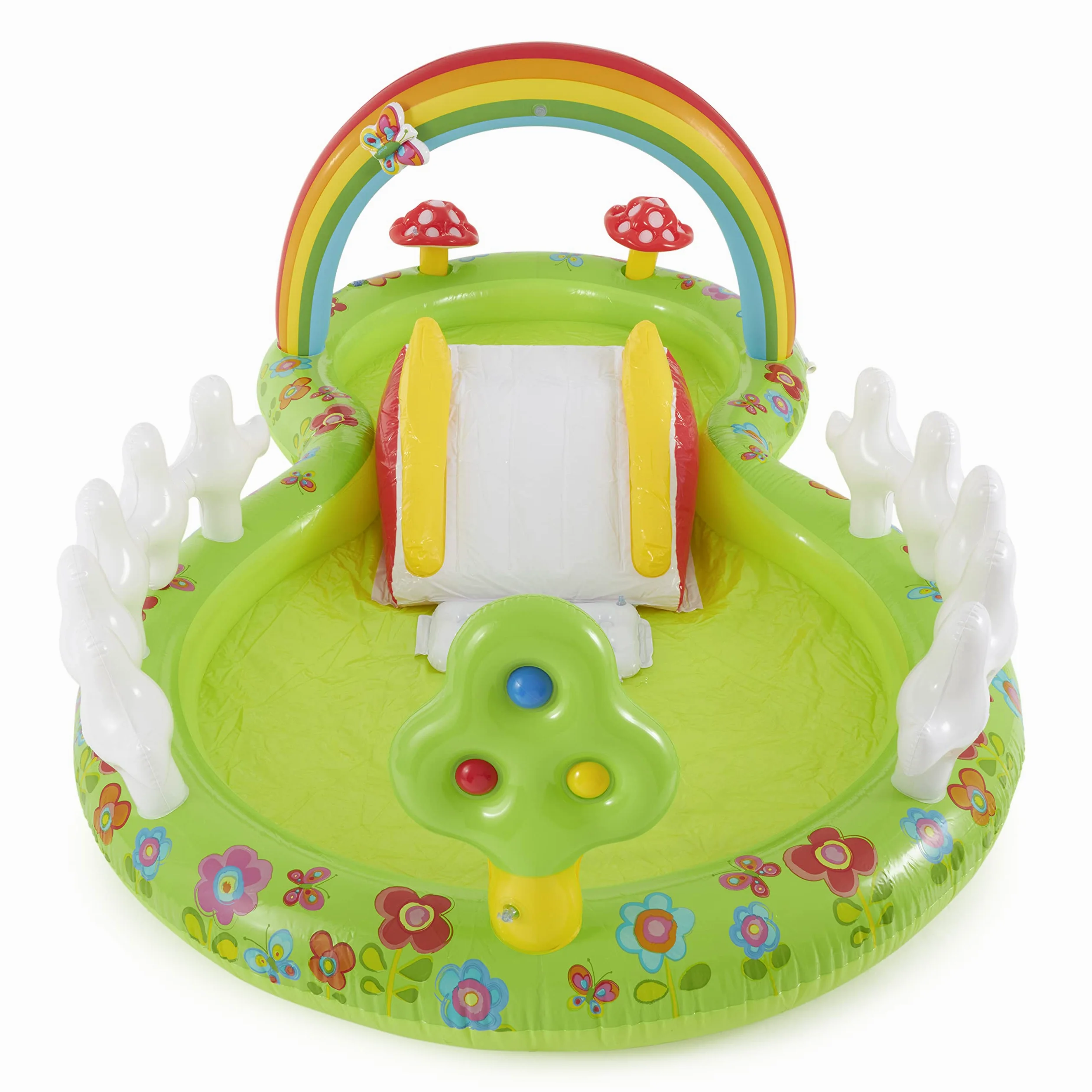 INTEX Piscina Inflable de jardín para niños: Piscina Inflable para niños con rociador de Agua y tobogán – Almohadilla para Salpicaduras – 114 x 71 x 41 Pulgadas – A Partir de 3 años