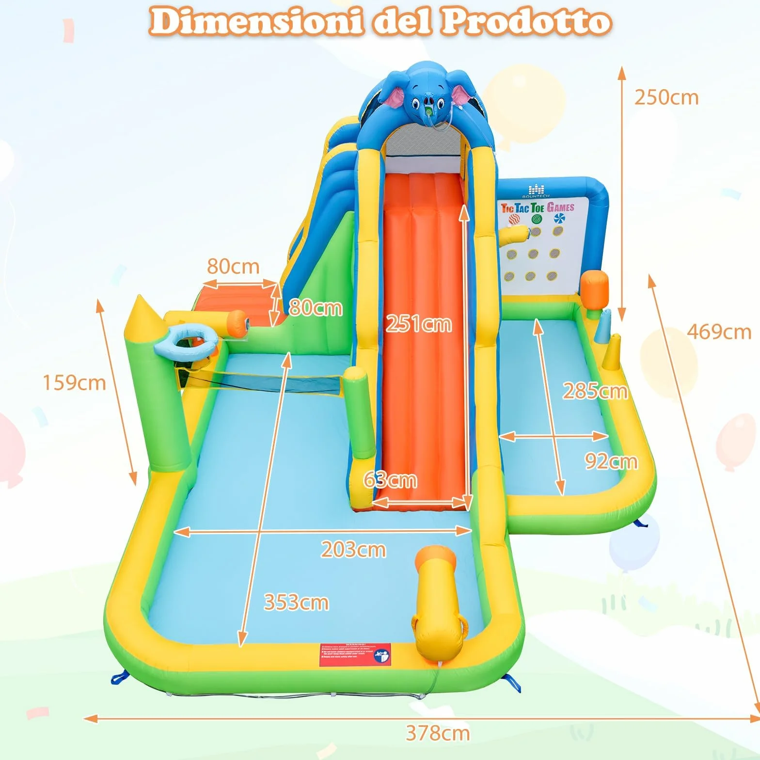 RELAX4LIFE Castillo Hinchable para Niños, Piscina Hinchable con Trampolín, Tobogán con Trepadera y Paso Inferior, Plegable para Exterior (Modelo 12)