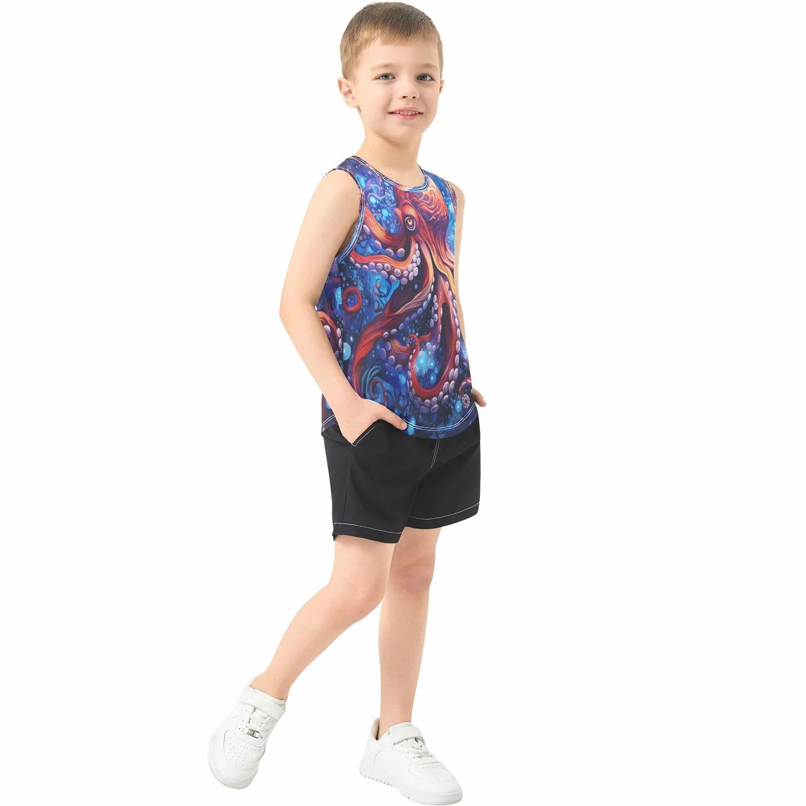 Pulpo Azul Espacio Camisetas Sin Mangas Tank Top para Niños Jóvenes Deportivas