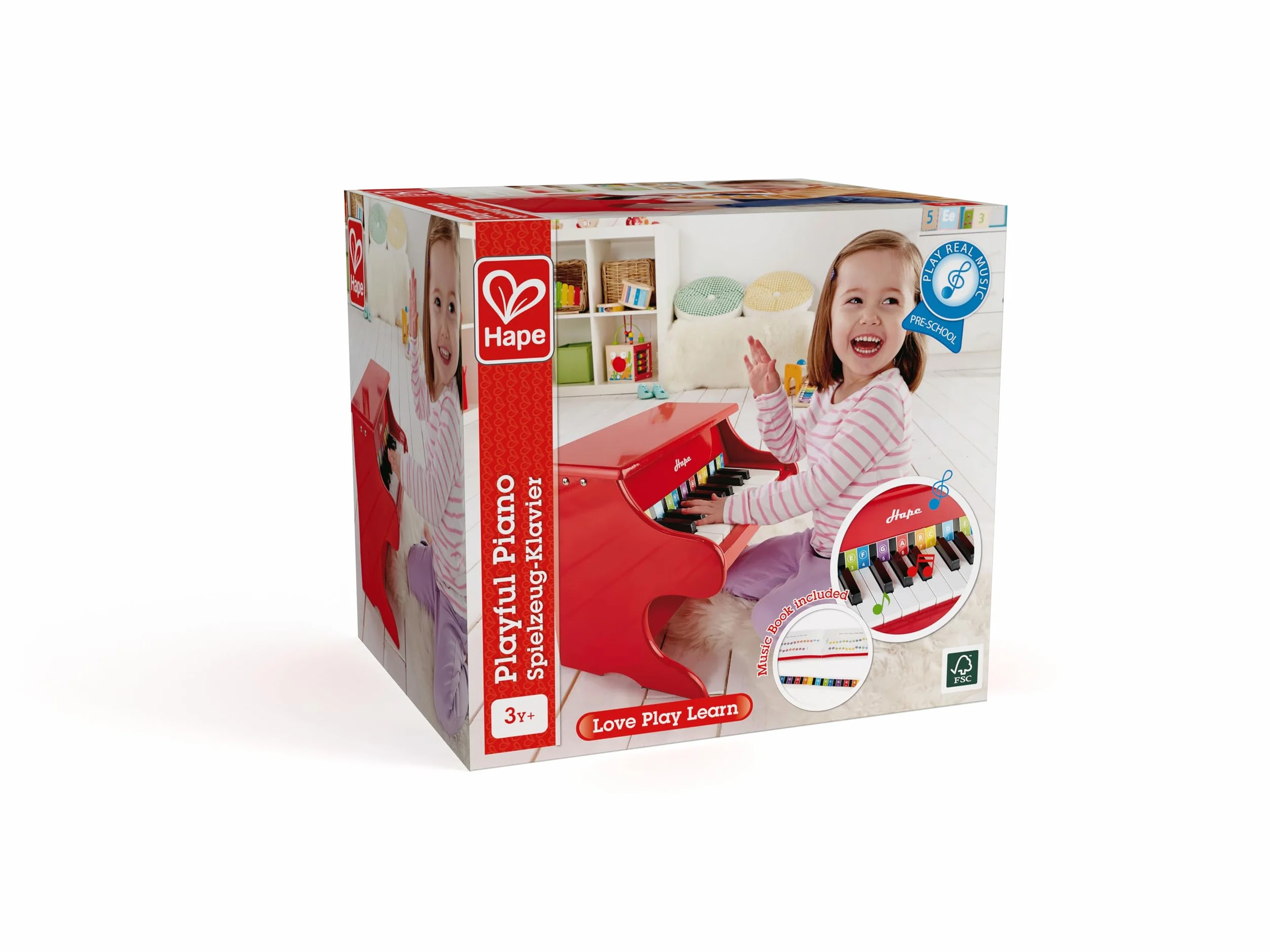 Hape Mini Piano, Mini Instrumento Musical de Madera de Juguete con 18 Teclas, Rojo