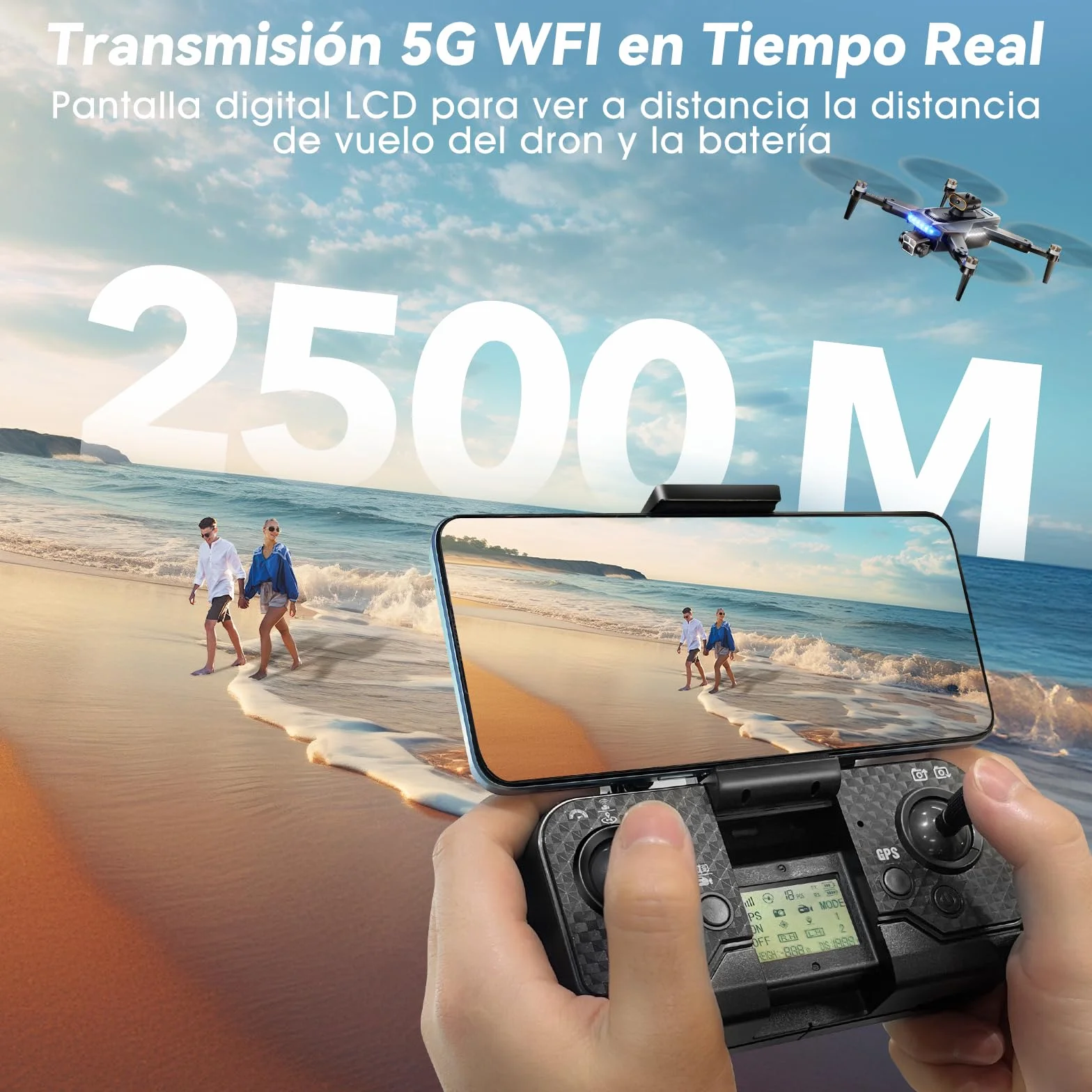Dron con Cámara 4K GPS Motor Sin Escobillas 54 Min Vuelo 3 Baterías Plegable <249g Negro